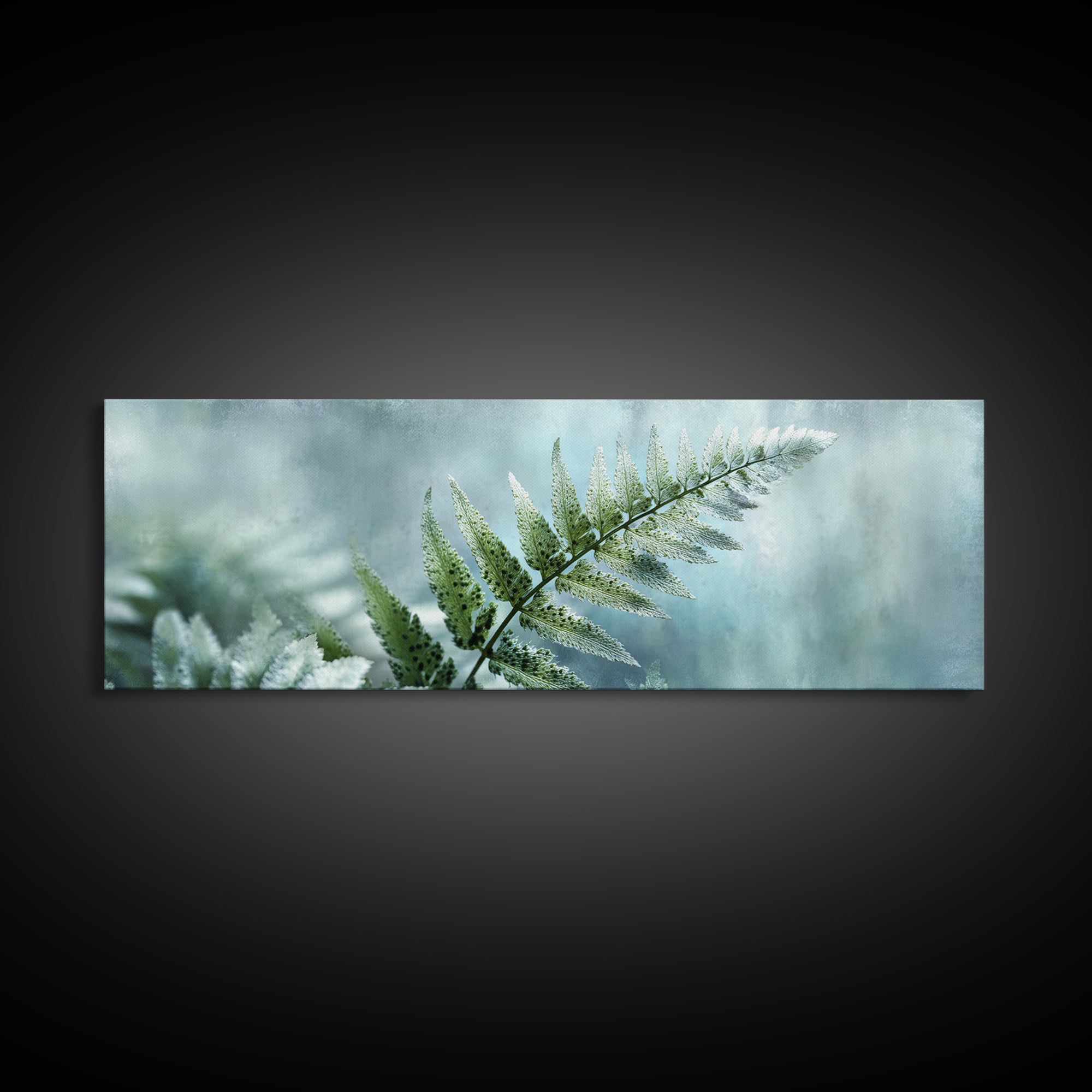 Green Fern Frond Closeup Framed Canvas Print, Bathroom Art, Framed Wall Art, Bathroom Decor, Oil Painting, Spa, BAT-3x1-74