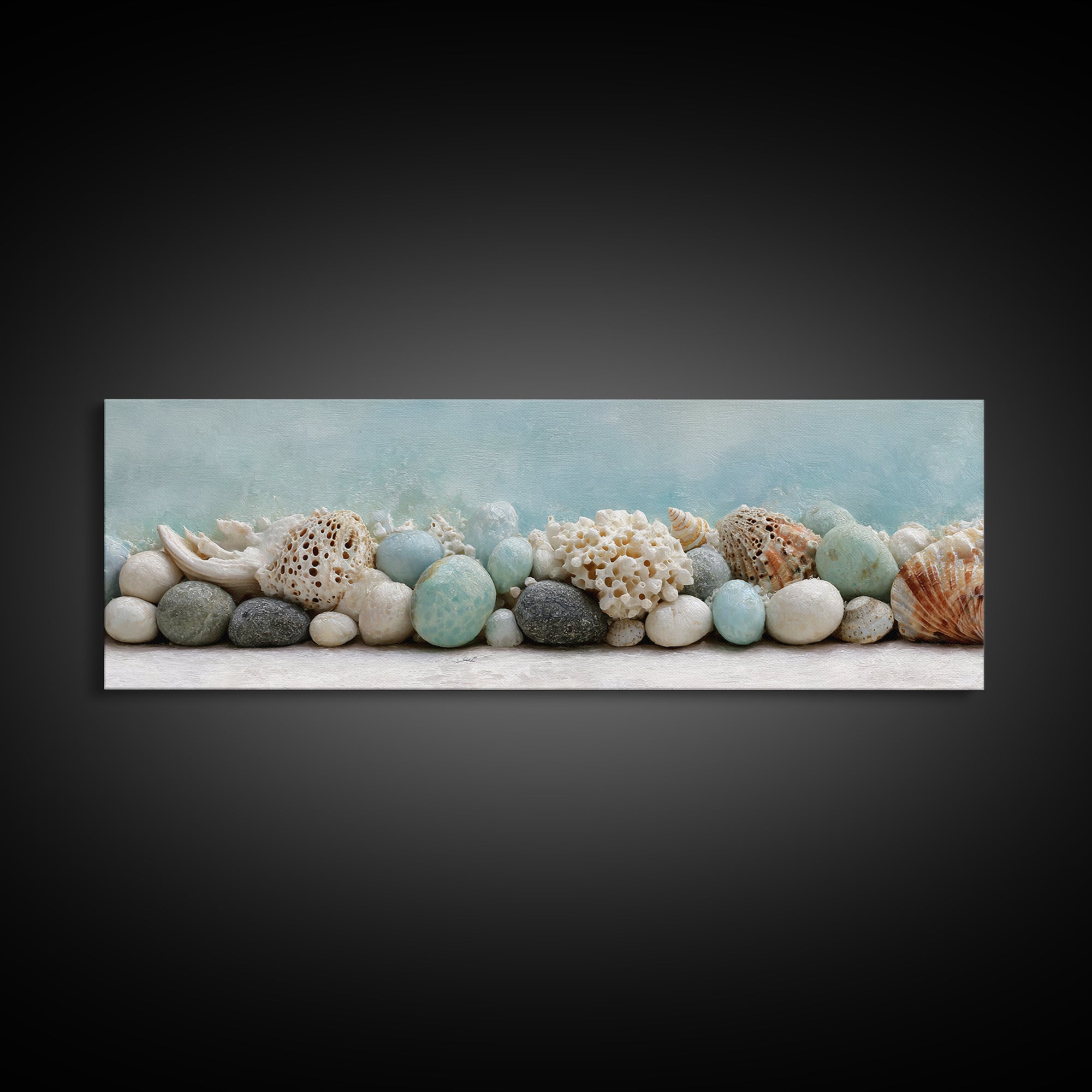 Coral and Shell Arrangement Canvas Print, Bathroom Art, Digital Wall Art, Bathroom Decor, Fine Art, Spa, Unique Wall Art, BAT-3x1-75