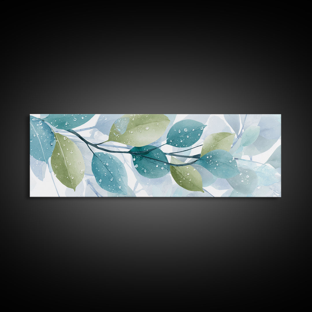 Tropical Leaf Silhouette Canvas Print, Bathroom Art, Textured Painting, Bathroom Decor, Oil Painting, Spa, Bathroom Wall Art, BAT-3x1-78