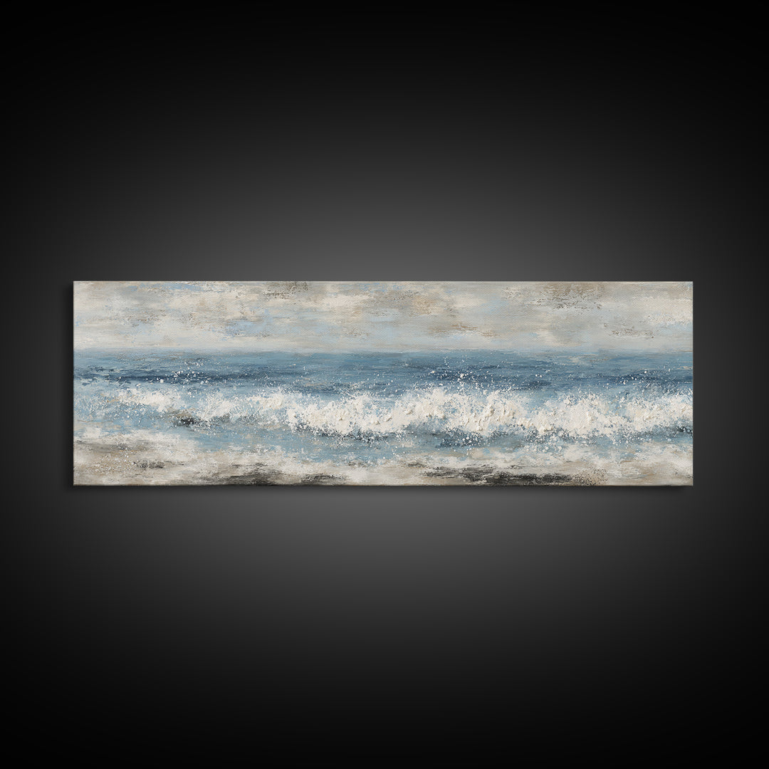 Calming Blue Ocean Wave Study Framed Canvas Print, Bathroom Art, Bathroom Accessories, Bathroom Decor, Fine Art, Spa, BAT-3x1-89
