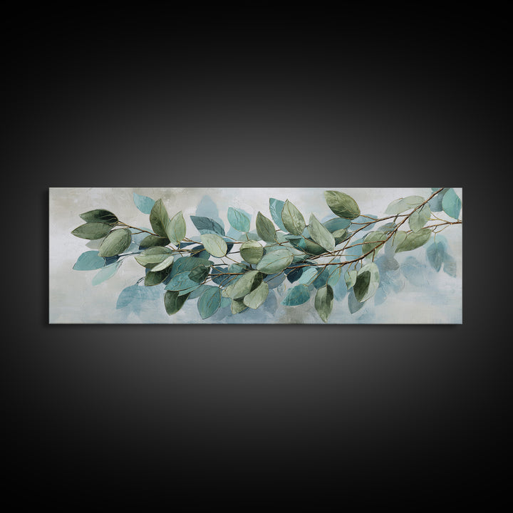 Spa Eucalyptus Branch Framed Canvas Print, Bathroom Art, Dopamine Decor, Bathroom Decor, Fine Art, Spa, Halloween Art, BAT-3x1-90