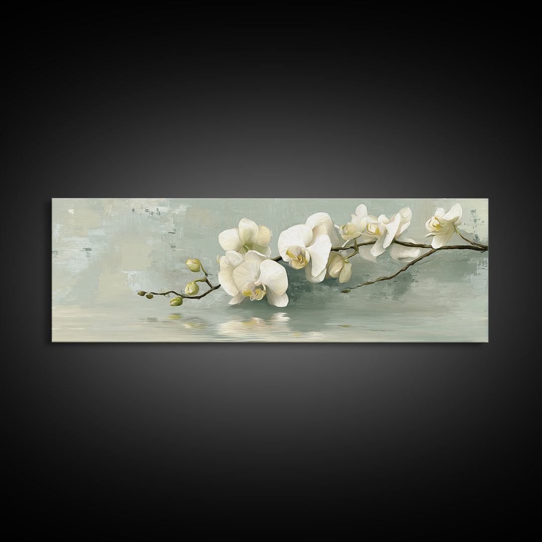 White Orchid on Warm Stone Background Canvas Print, Bathroom Art, Digital Art, Bathroom Decor, Oil Painting, Spa, BAT-3x1-92