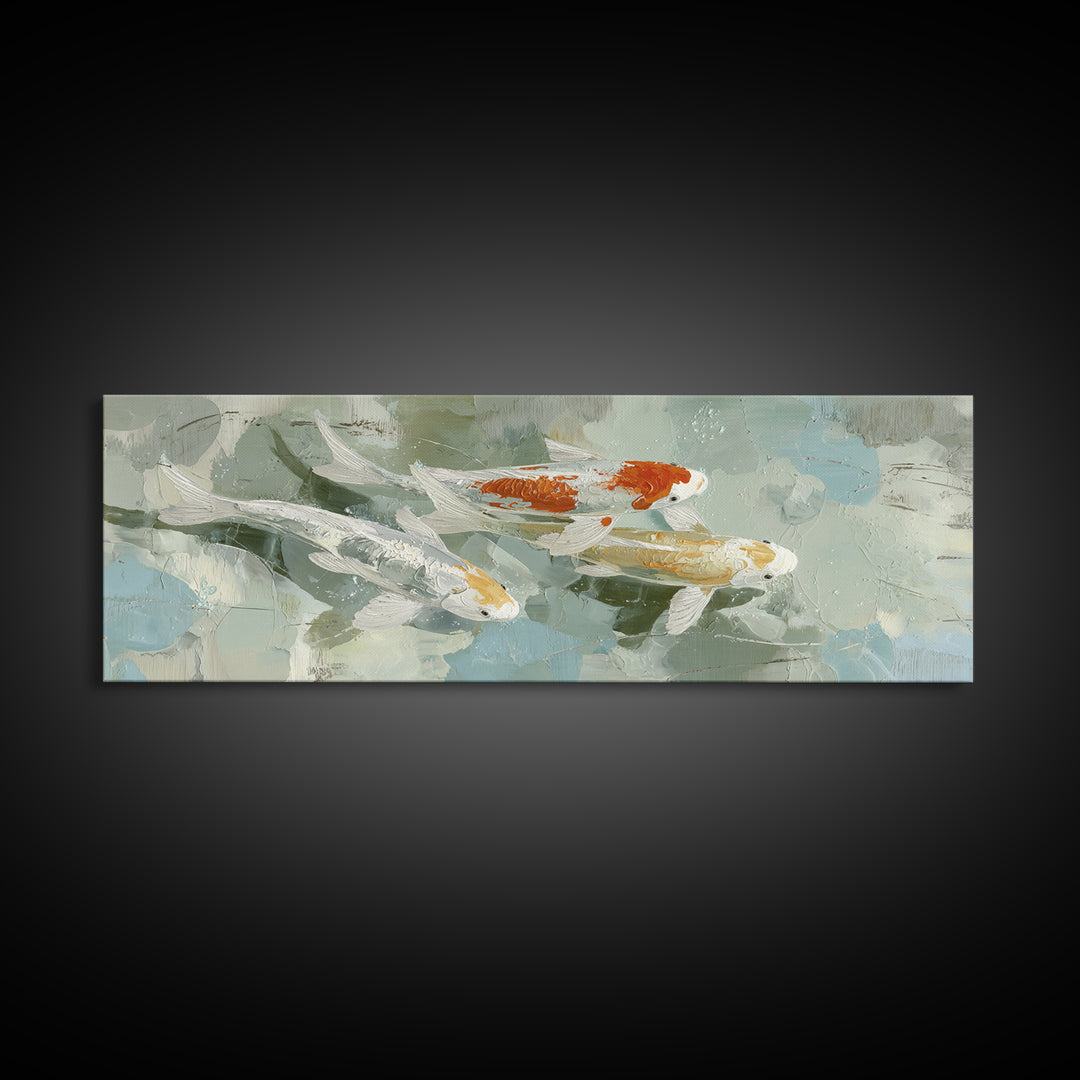 Minimal Koi Fish Swimming Through Clear Water Canvas Print, Bathroom Art, Bathroom Art Decor, Bathroom Decor, Fine Art, Spa, BAT-3x1-96