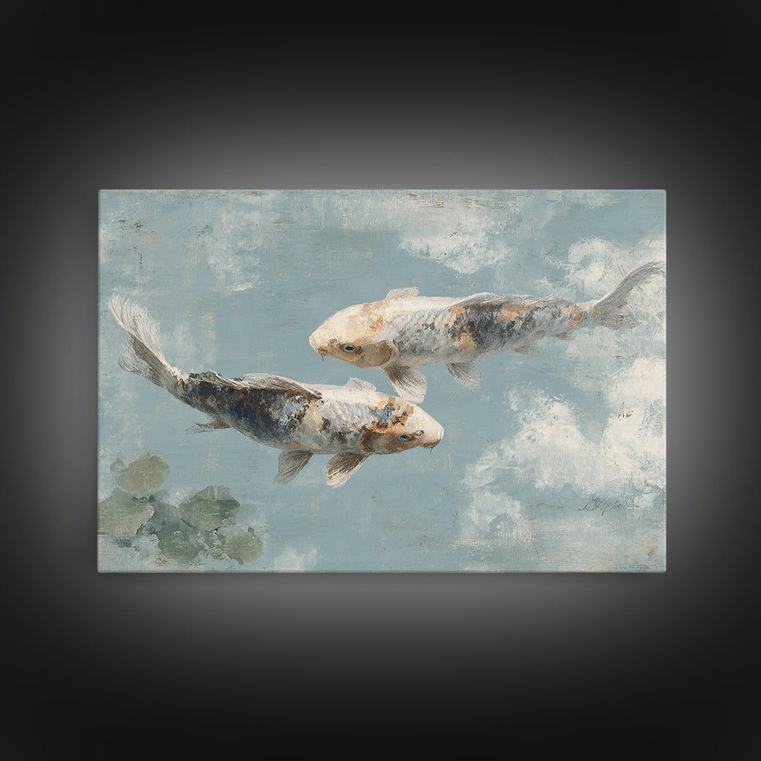 Minimal Koi Fish Swimming Through Clear Water Canvas Print, Bathroom Art, Digital Art, Bathroom Decor, Fine Art, Spa, BAT-3x2-12