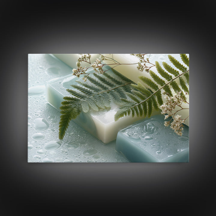 Green Fern Frond Closeup Framed Canvas Print, Bathroom Art, Home Decor, Bathroom Decor, Fine Art, Spa, Canvas Wall Art, BAT-3x2-14
