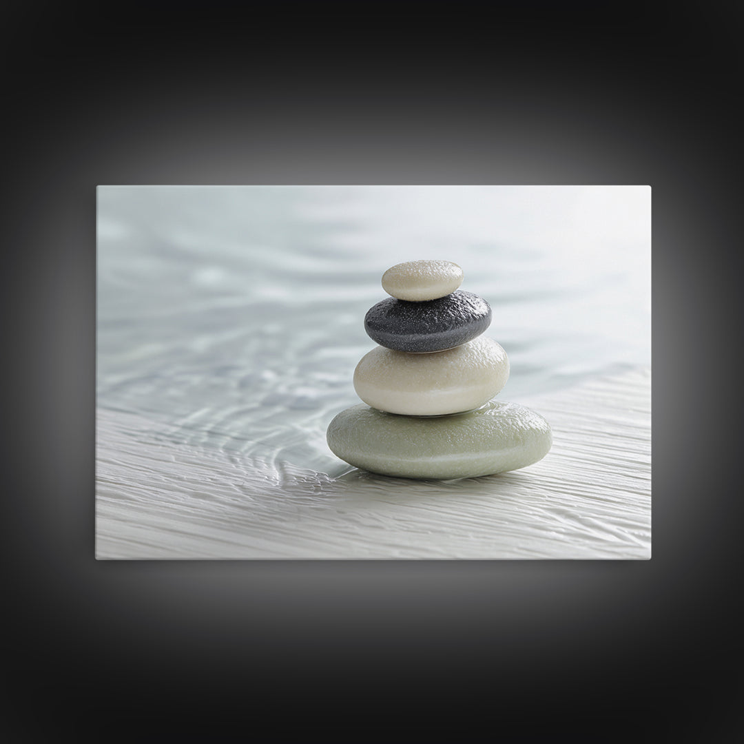 Monochrome Pebble Stack Canvas Print, Bathroom Art, Bathroom Wall Art, Bathroom Decor, Fine Art, Spa, Retro Wall Art, BAT-3x2-17