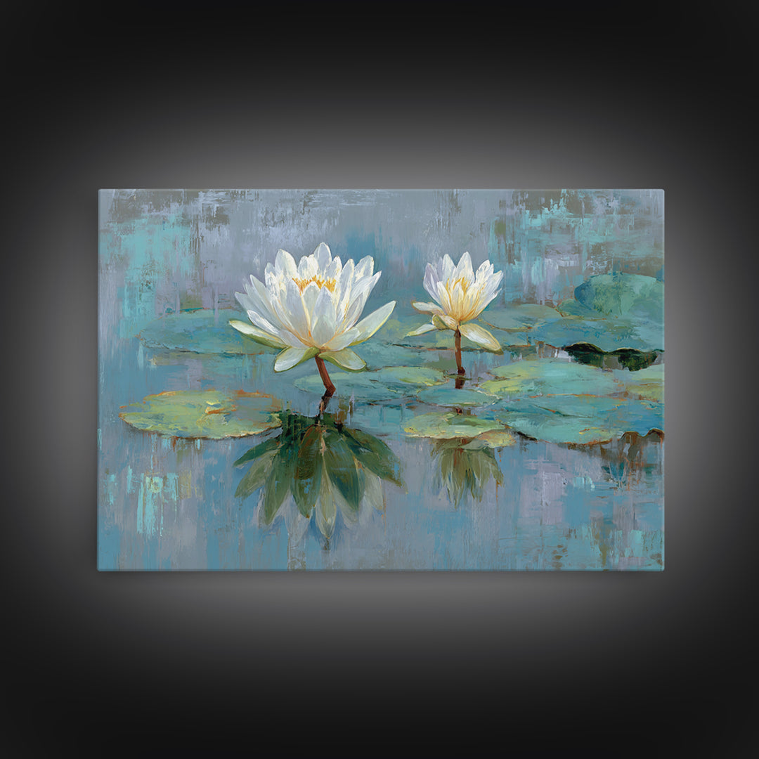 Lotus Flower Floating on Calm Water Framed Canvas Print, Bathroom Art, Digital Wall Art, Bathroom Decor, Fine Art, Spa, BAT-3x2-24