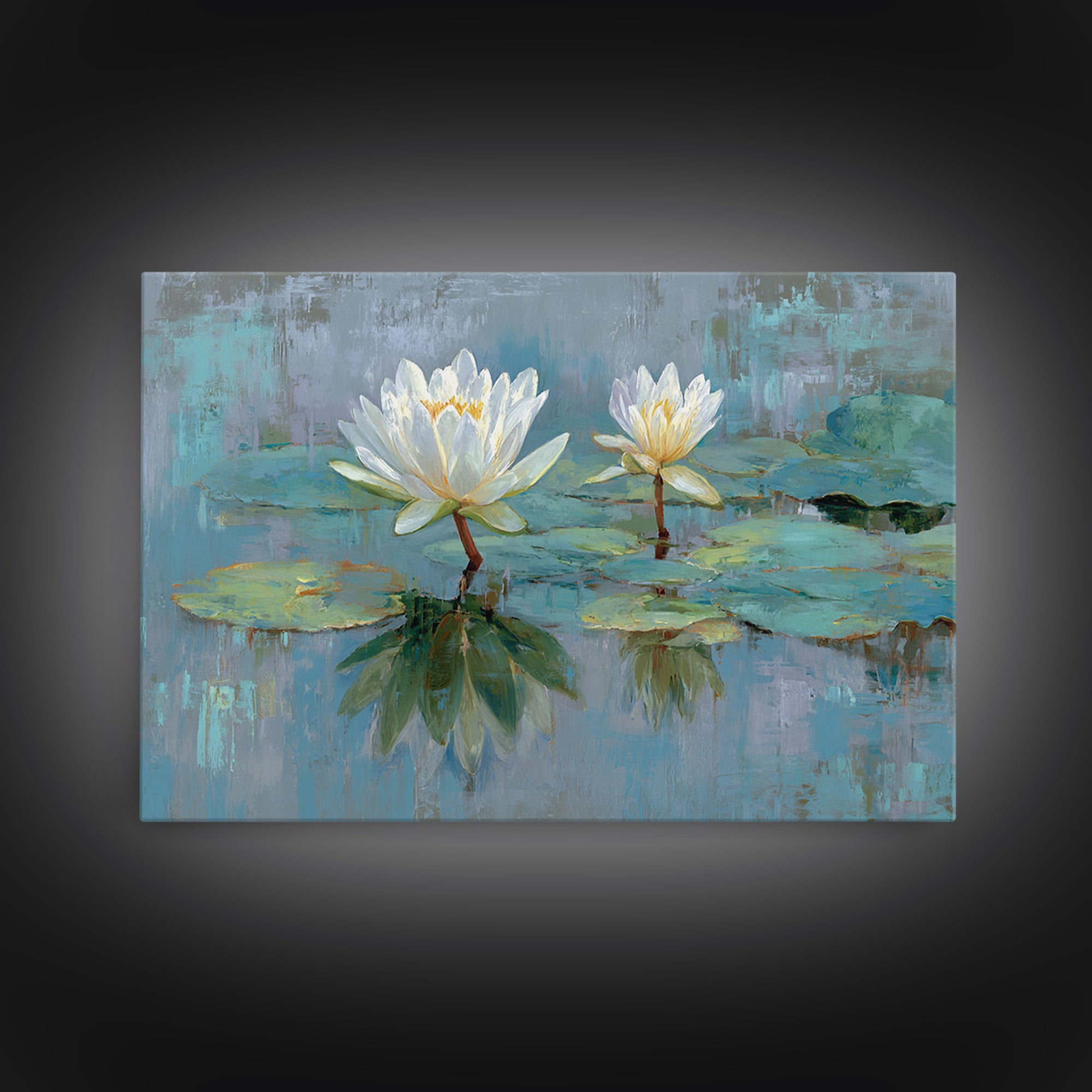 Lotus Flower Floating on Calm Water Framed Canvas Print, Bathroom Art, Digital Wall Art, Bathroom Decor, Fine Art, Spa, BAT-3x2-24