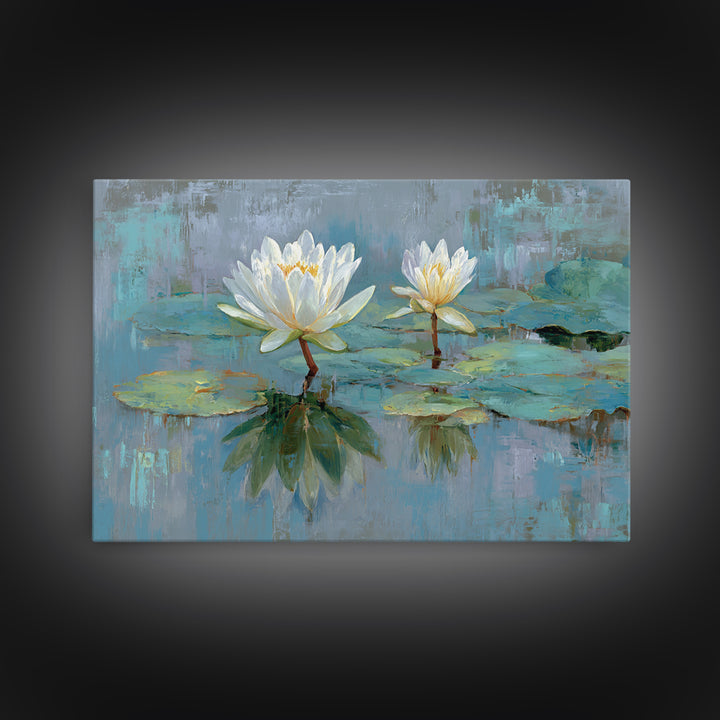 Lotus Flower Floating on Calm Water Framed Canvas Print, Bathroom Art, Digital Wall Art, Bathroom Decor, Fine Art, Spa, BAT-3x2-24
