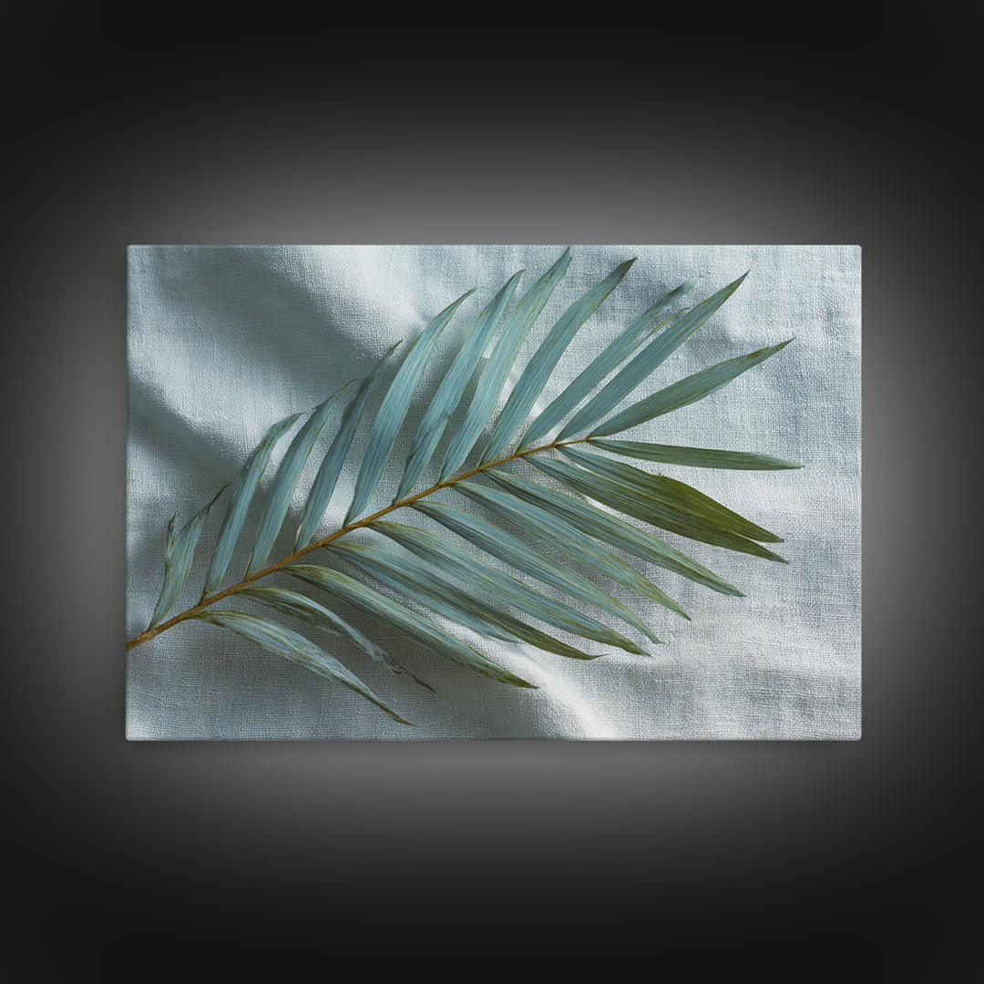 Simple Palm Frond on Off White Linen Canvas Print, Bathroom Art, Poster, Bathroom Decor, Abstract Art, Spa, Digital Print, BAT-3x2-3