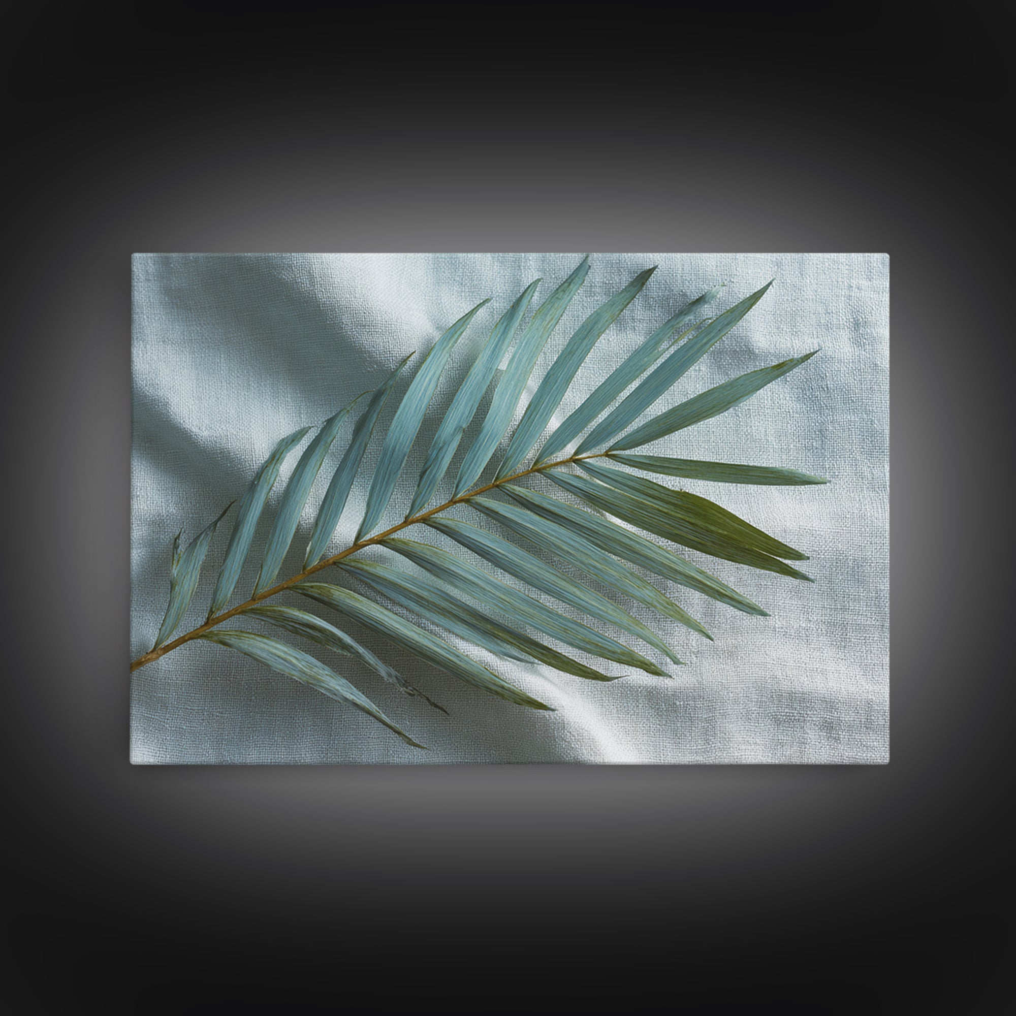 Simple Palm Frond on Off White Linen Canvas Print, Bathroom Art, Poster, Bathroom Decor, Abstract Art, Spa, Digital Print, BAT-3x2-3