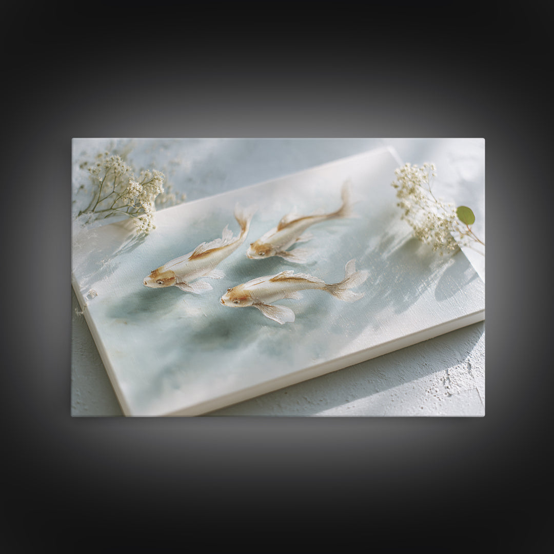 Minimal Koi Fish Swimming Through Clear Water Framed Canvas Print, Bathroom Art, Bathroom Wall Art, Bathroom Decor, Spa, BAT-3x2-36