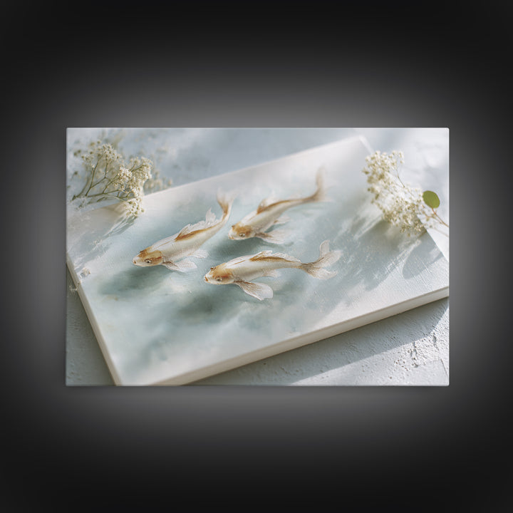 Minimal Koi Fish Swimming Through Clear Water Framed Canvas Print, Bathroom Art, Bathroom Wall Art, Bathroom Decor, Spa, BAT-3x2-36