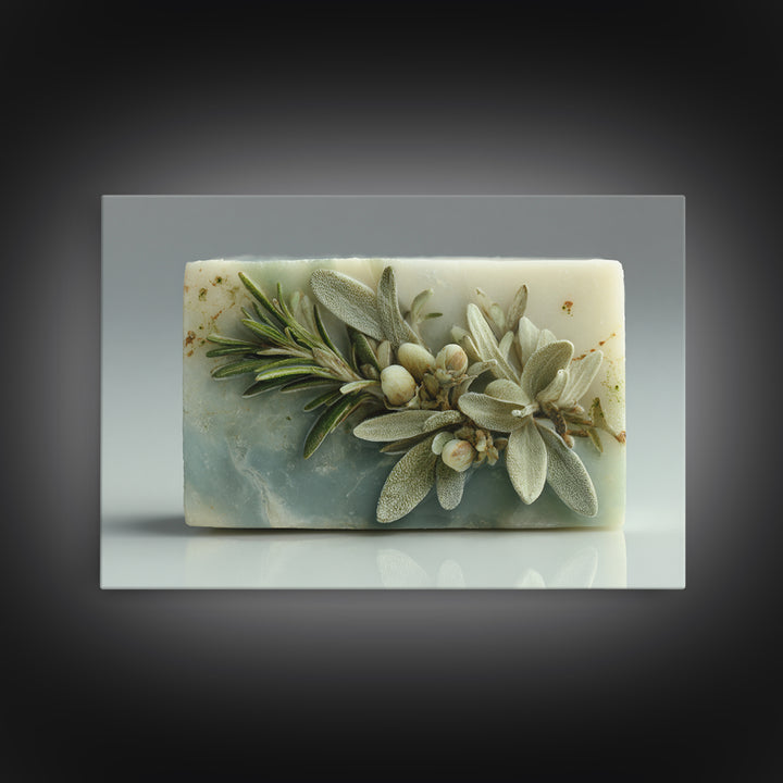Botanical Bath Herb Arrangement Framed Canvas Print, Bathroom Art, Dopamine Decor, Bathroom Decor, Fine Art, Spa, Halloween Art, BAT-3x2-45