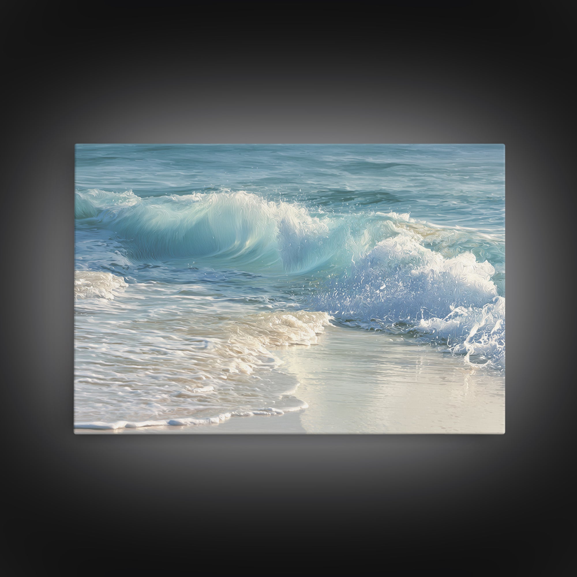 Calming Blue Ocean Wave Study Framed Canvas Print, Bathroom Art, Framed Wall Art, Bathroom Decor, Oil Painting, Spa, BAT-3x2-5