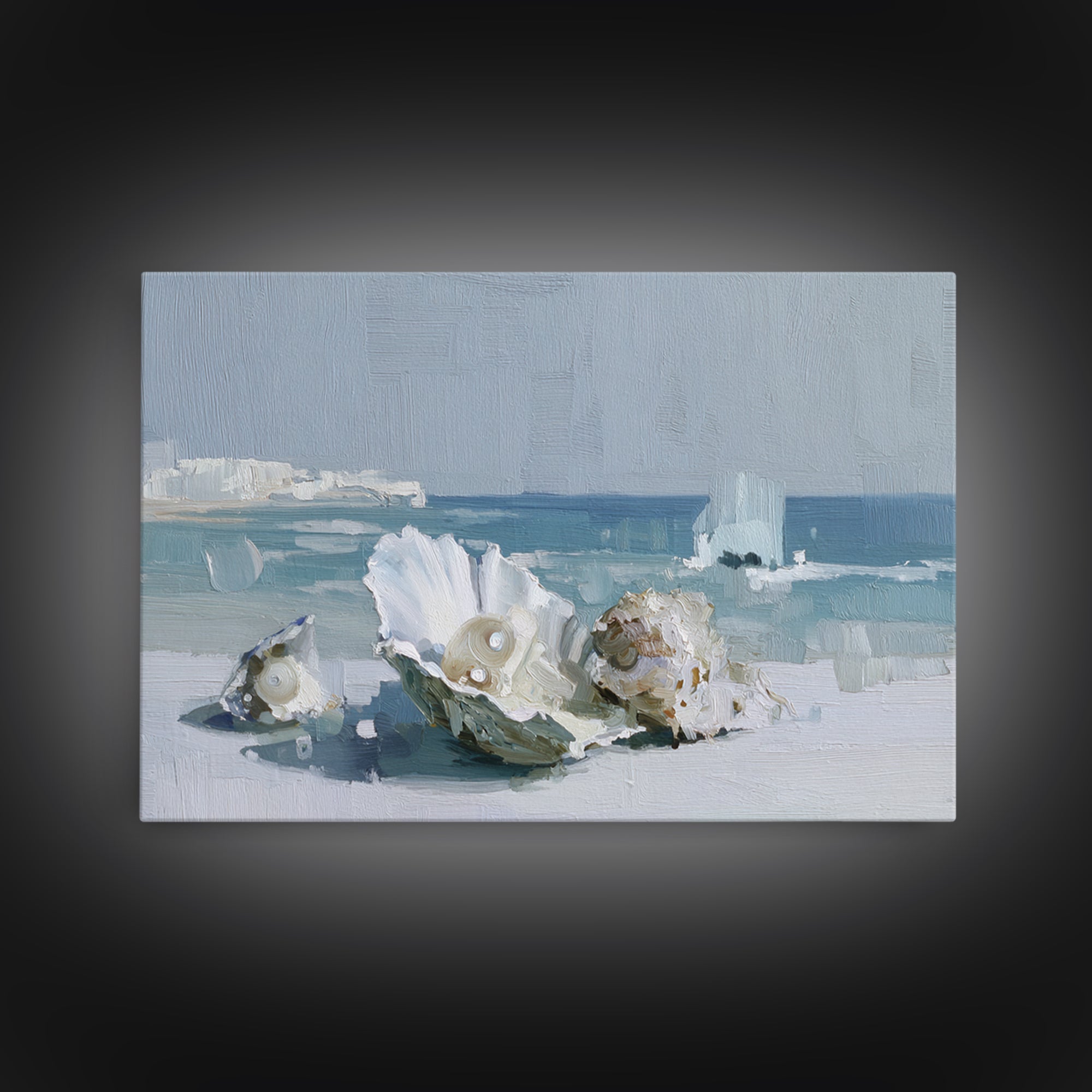 Oyster Shell Study Framed Canvas Print, Bathroom Art, Bathroom Decor, Oil Painting, Spa, Bathroom Accessories, Modern Art, BAT-3x2-50