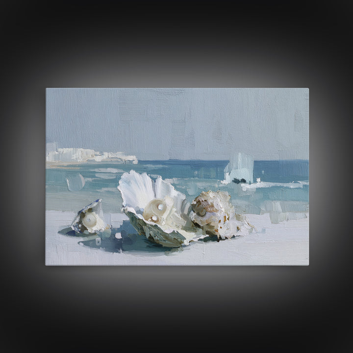 Oyster Shell Study Framed Canvas Print, Bathroom Art, Bathroom Decor, Oil Painting, Spa, Bathroom Accessories, Modern Art, BAT-3x2-50