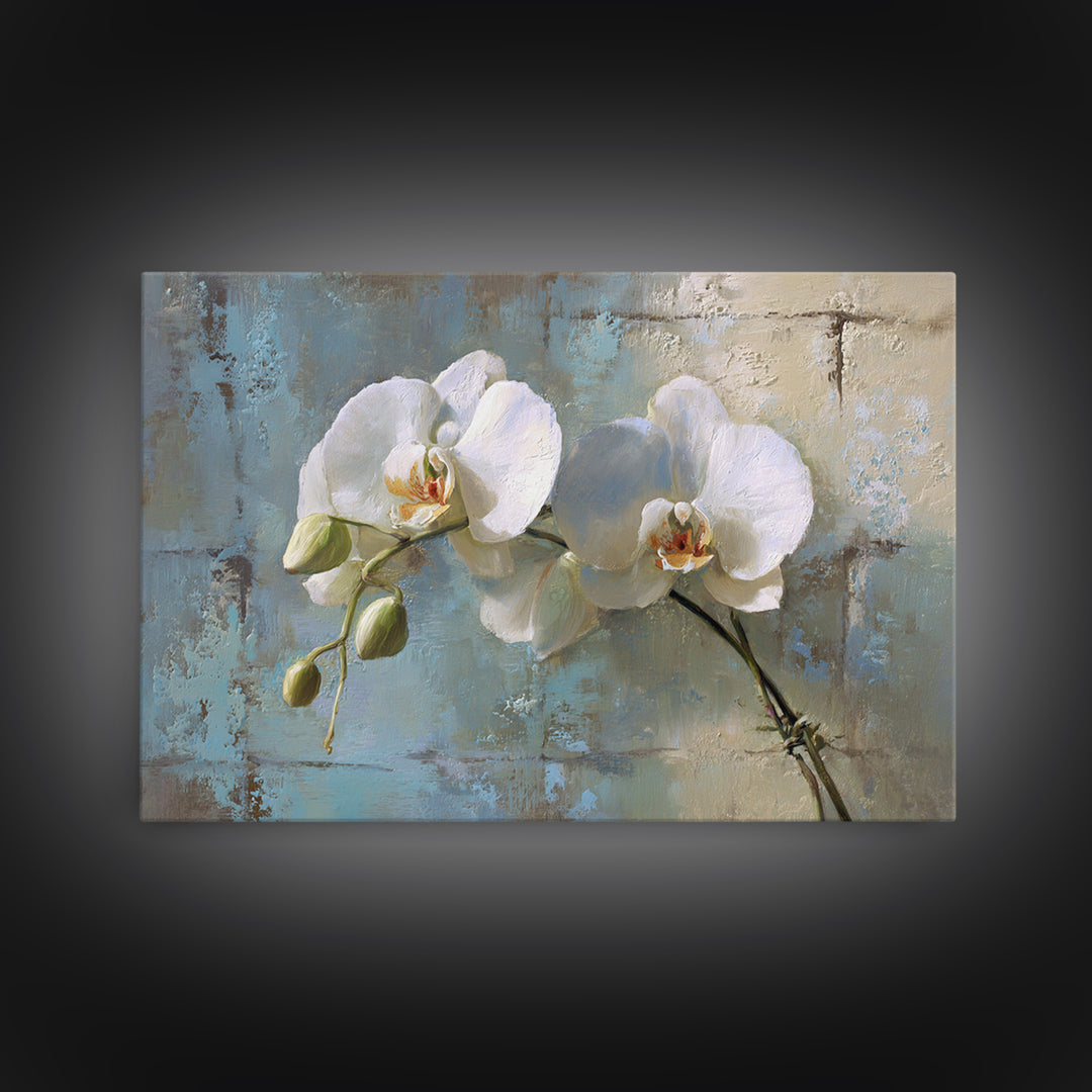 White Orchid on Warm Stone Background Canvas Print, Bathroom Art, Modern Wall Art, Bathroom Decor, Fine Art, Spa, Wall Decor, BAT-3x2-56