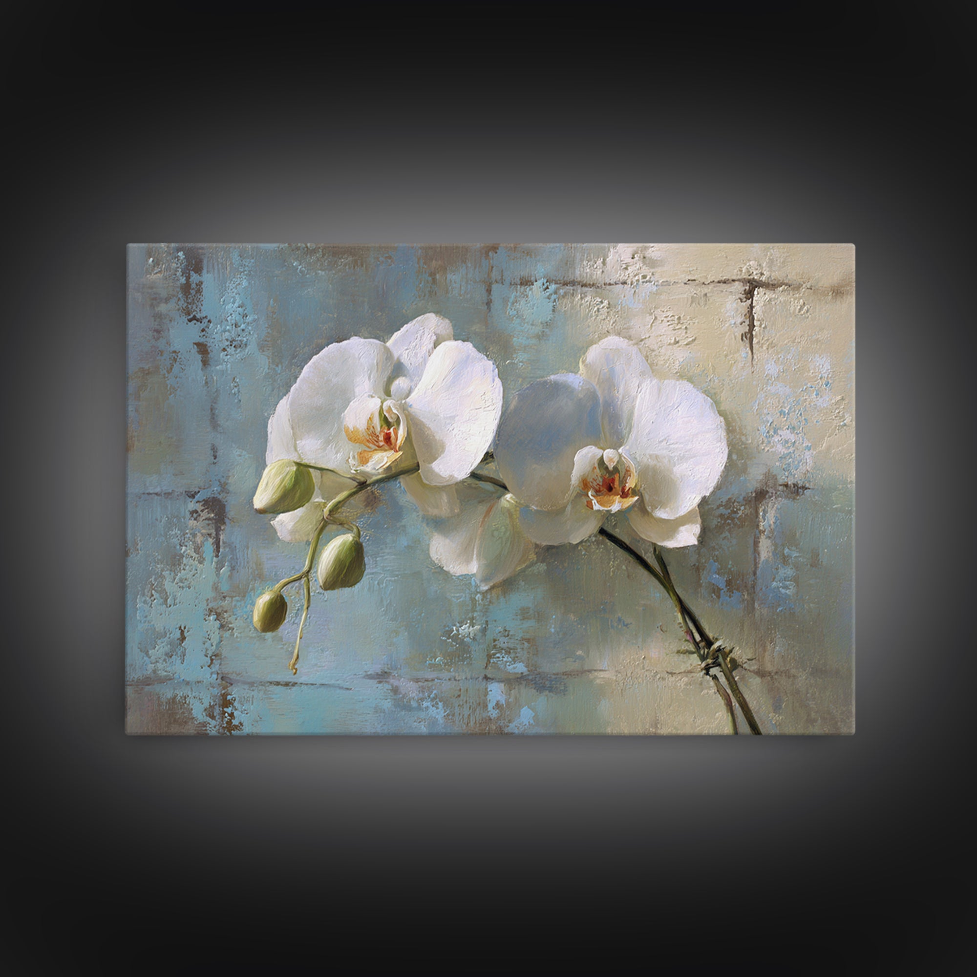 White Orchid on Warm Stone Background Canvas Print, Bathroom Art, Modern Wall Art, Bathroom Decor, Fine Art, Spa, Wall Decor, BAT-3x2-56