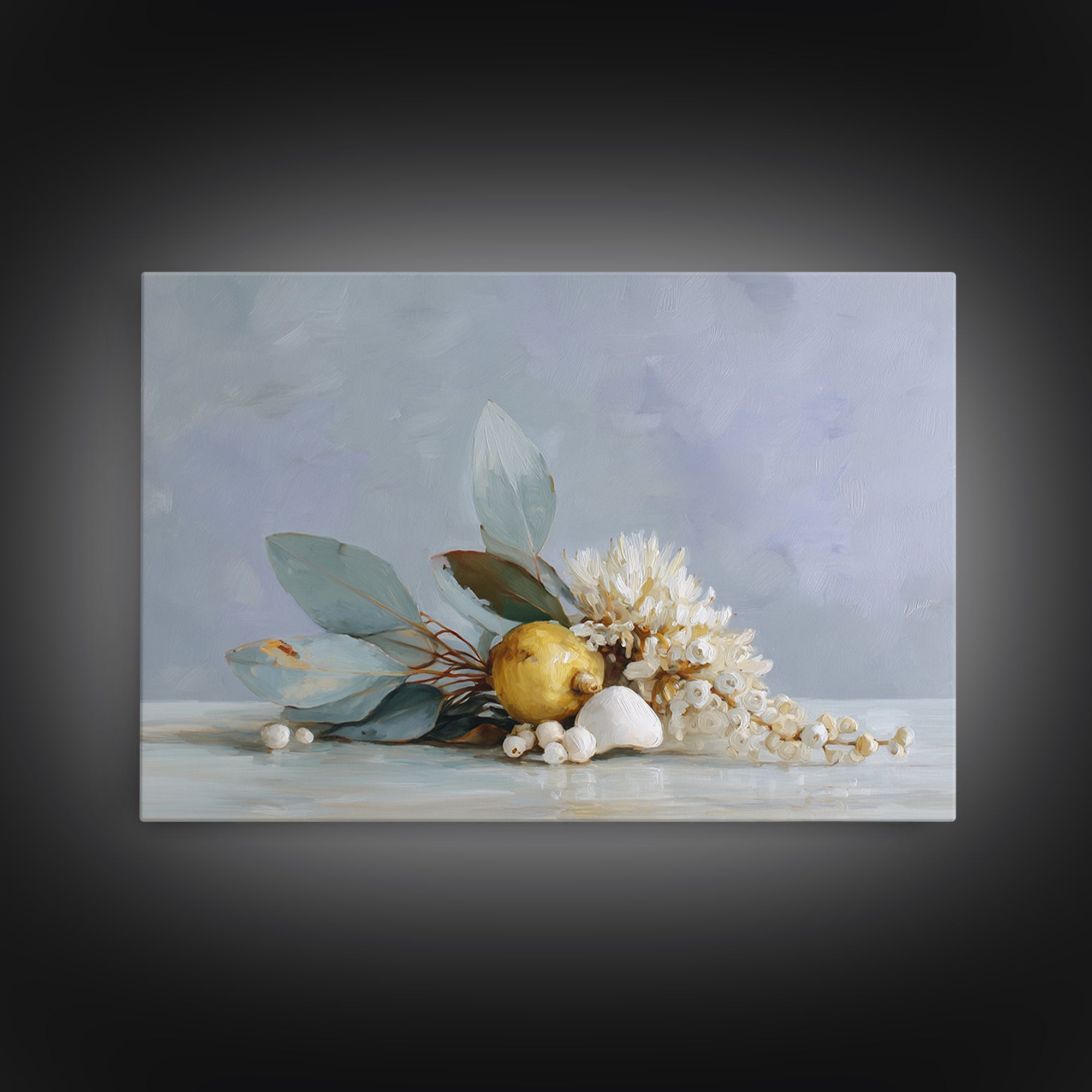Lemon and Botanical Still Life Canvas Print, Bathroom Art, Framed Wall Art, Bathroom Decor, Watercolor Art, Spa, BAT-3x2-58