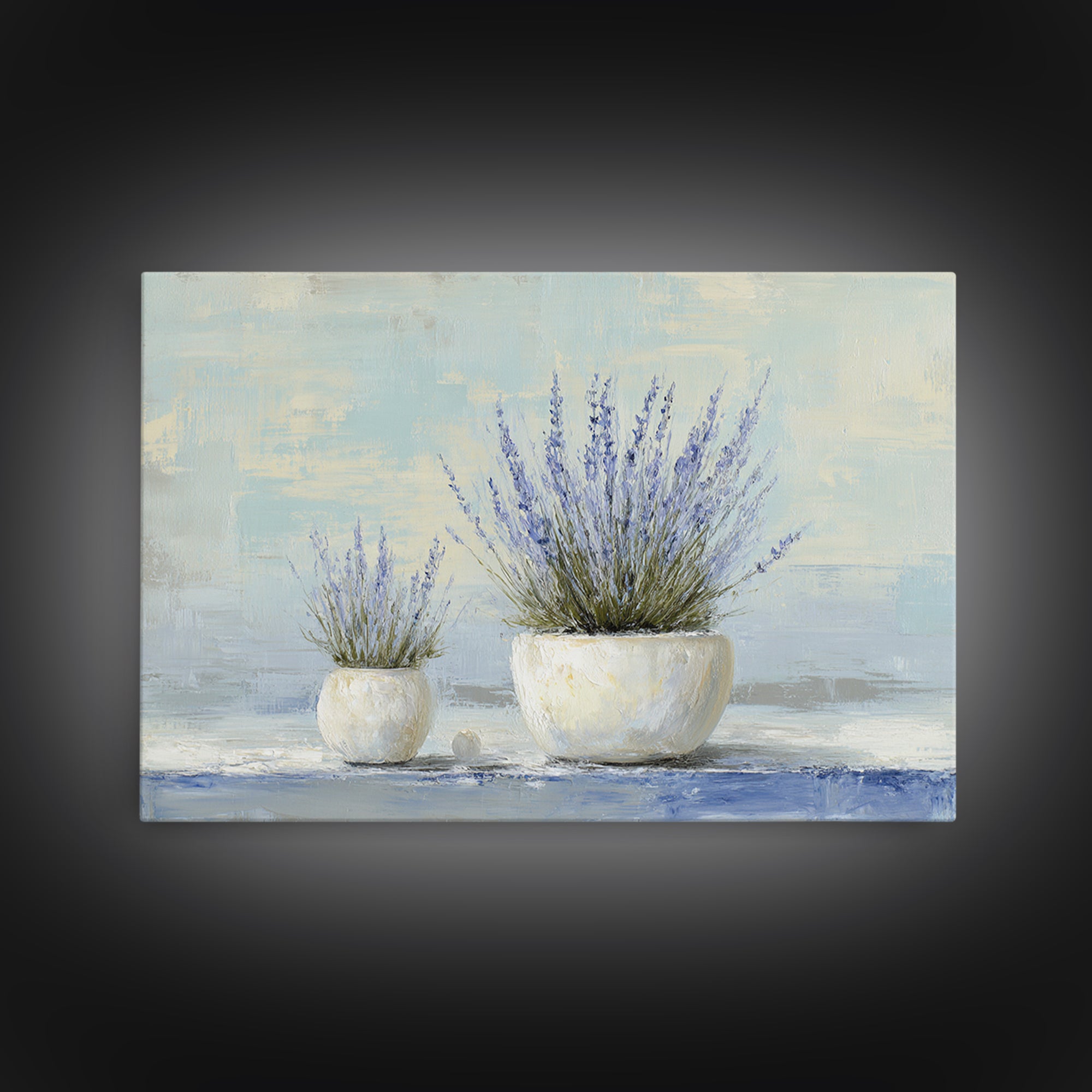 Lavender Sprigs in a Ceramic Vase Framed Canvas Print, Bathroom Art, Retro Wall Art, Bathroom Decor, Abstract Art, Spa, BAT-3x2-64