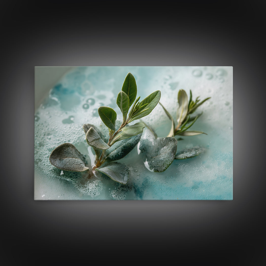 Botanical Bath Herb Arrangement Framed Canvas Print, Bathroom Art, Dopamine Decor, Bathroom Decor, Fine Art, Spa, Halloween Art, BAT-3x2-69