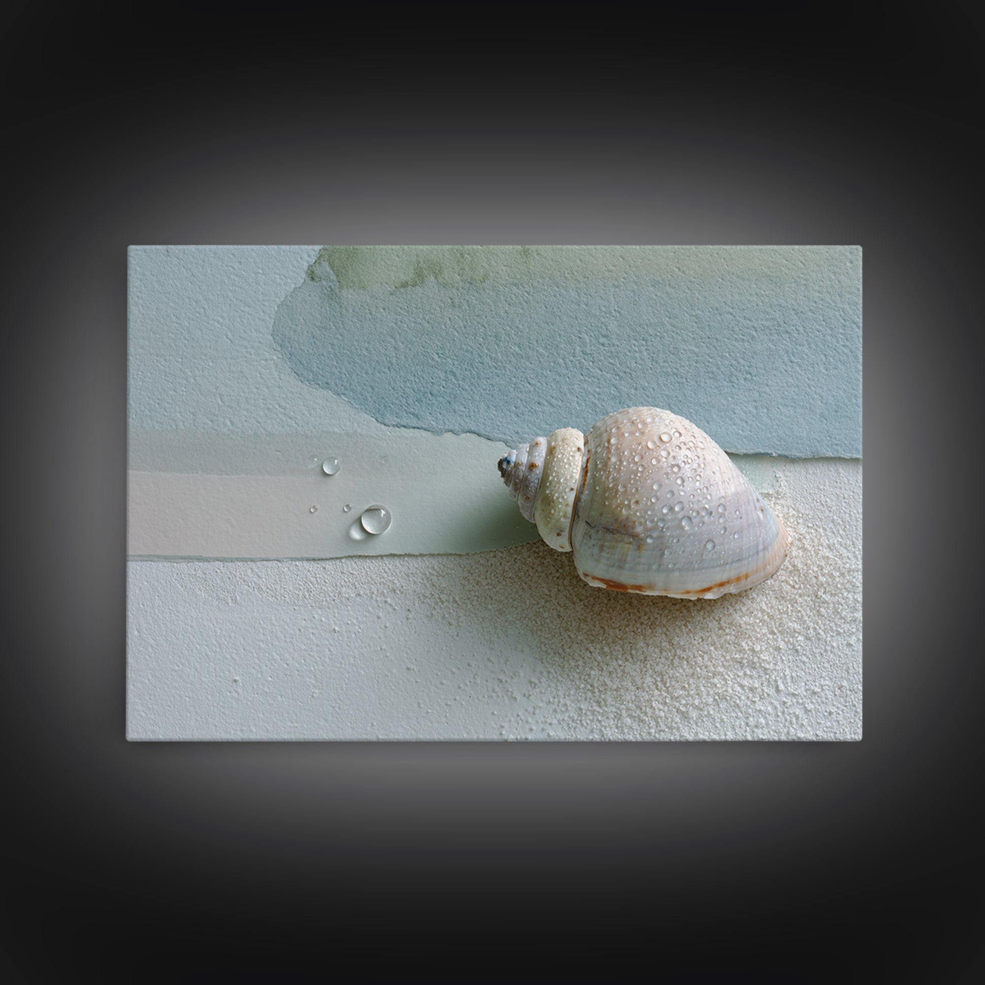 Minimal Seashell Still Life on Pale Sand Framed Canvas Print, Bathroom Art, Statement Artwork, Bathroom Decor, Abstract Art, BAT-3x2-7
