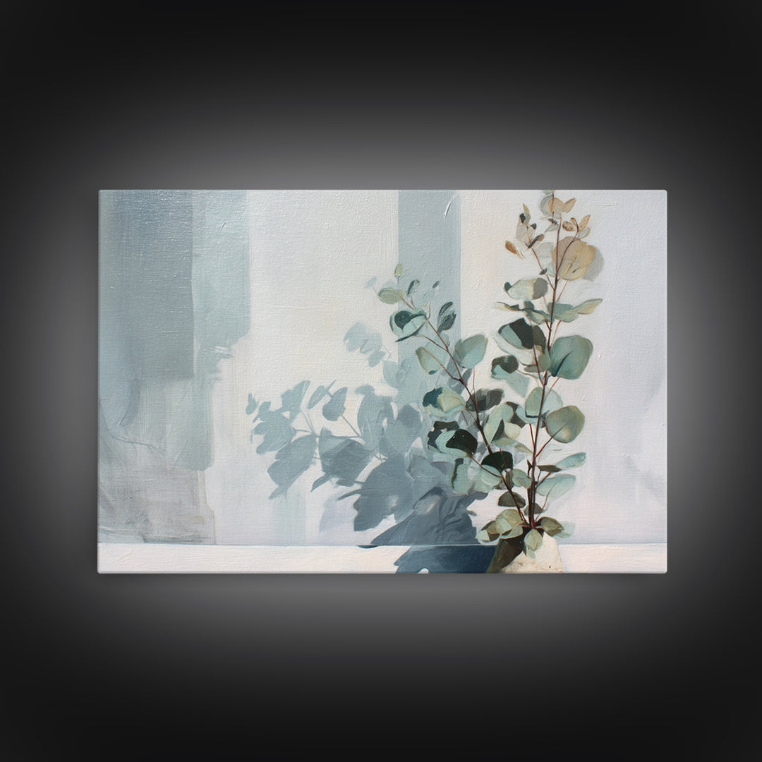 Sunlit Window Plant Shadow on Plaster Framed Canvas Print, Bathroom Art, Bathroom Wall Art, Bathroom Decor, Fine Art, Spa, BAT-3x2-70