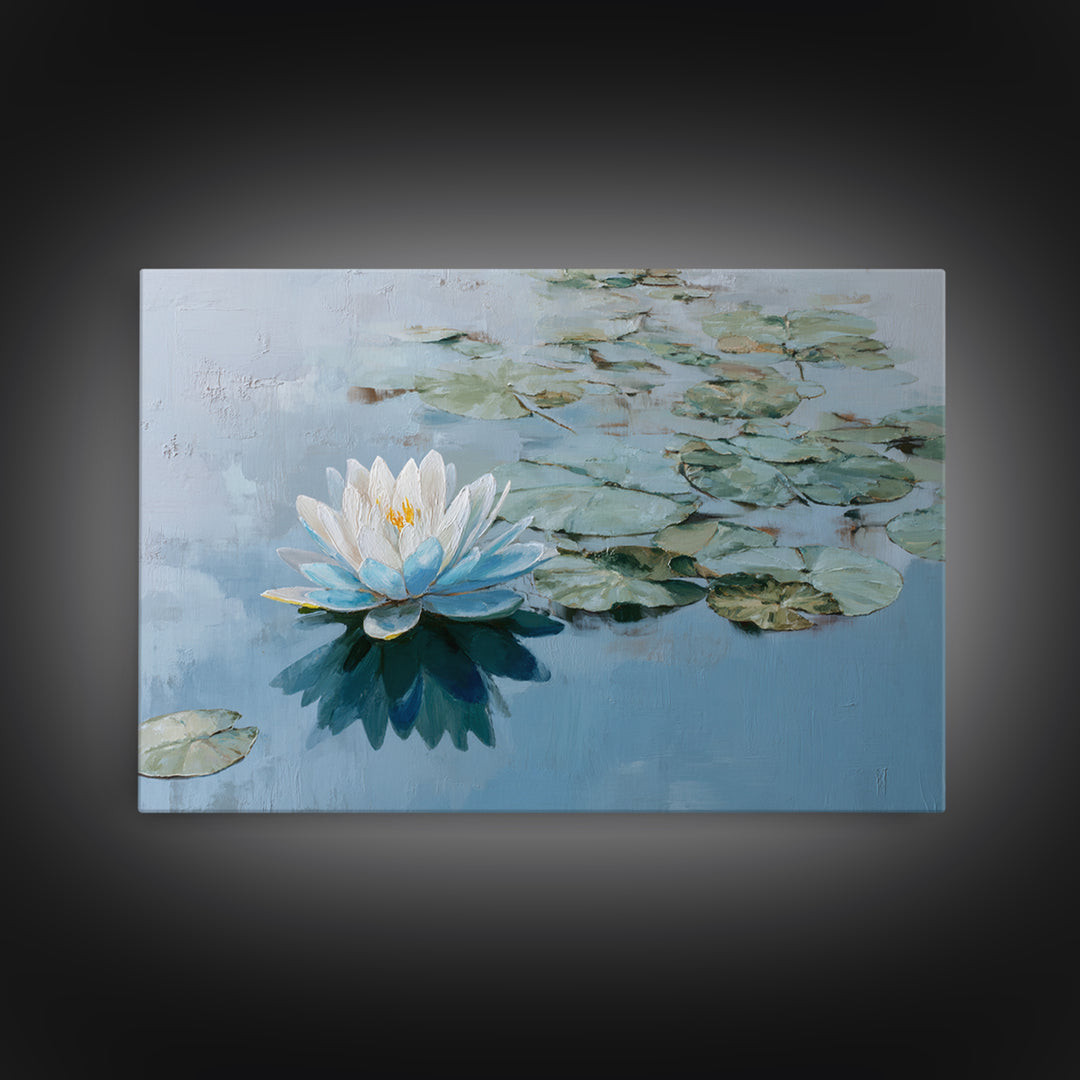 Lotus Flower Floating on Calm Water Canvas Print, Bathroom Art, Modern Art, Bathroom Decor, Watercolor Art, Spa, BAT-3x2-72