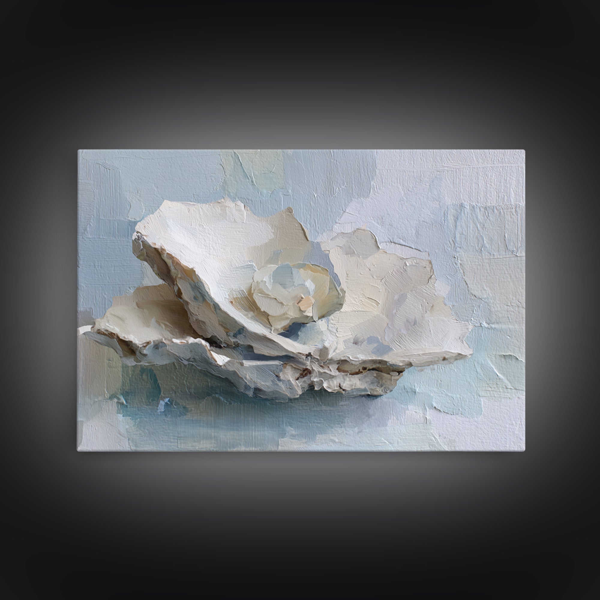 Oyster Shell Study Framed Canvas Print, Bathroom Art, Bathroom Decor, Oil Painting, Spa, Bathroom Accessories, Modern Art, BAT-3x2-74