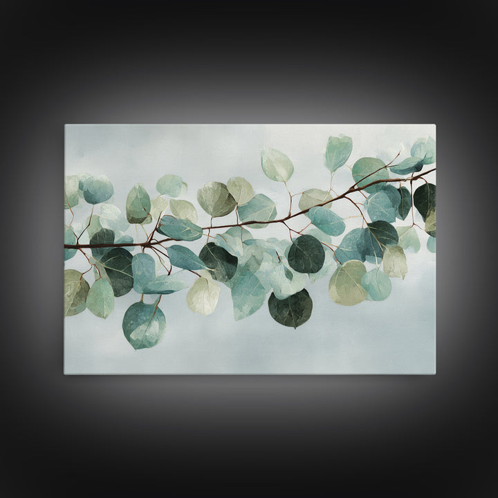 Spa Eucalyptus Branch Framed Canvas Print, Bathroom Art, Bathroom Prints, Bathroom Decor, Watercolor Art, Spa, Trendy Wall Art, BAT-3x2-78