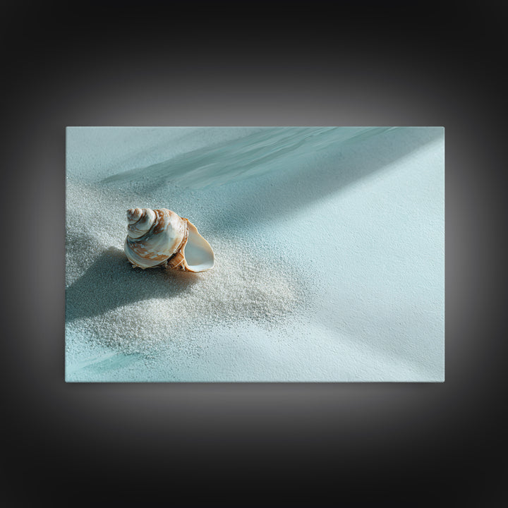 Minimal Seashell Still Life on Pale Sand Framed Canvas Print, Bathroom Art, Digital Print, Bathroom Decor, Watercolor Art, Spa, BAT-3x2-79