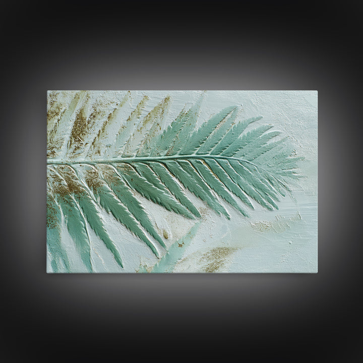 Green Fern Frond Closeup Framed Canvas Print, Bathroom Art, Dog Portrait, Bathroom Decor, Fine Art, Spa, Minimalist Wall Art, BAT-3x2-86