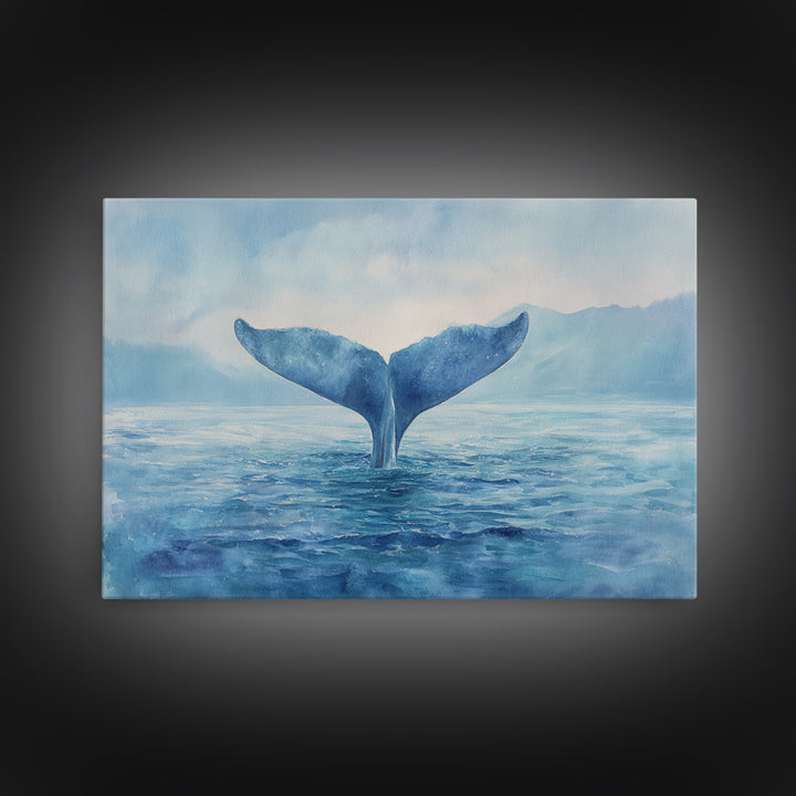 Watercolor Whale Tail Framed Canvas Print, Bathroom Art, Fine Art Print, Bathroom Decor, Fine Art, Spa, Poster, Digital Art, BAT-3x2-91