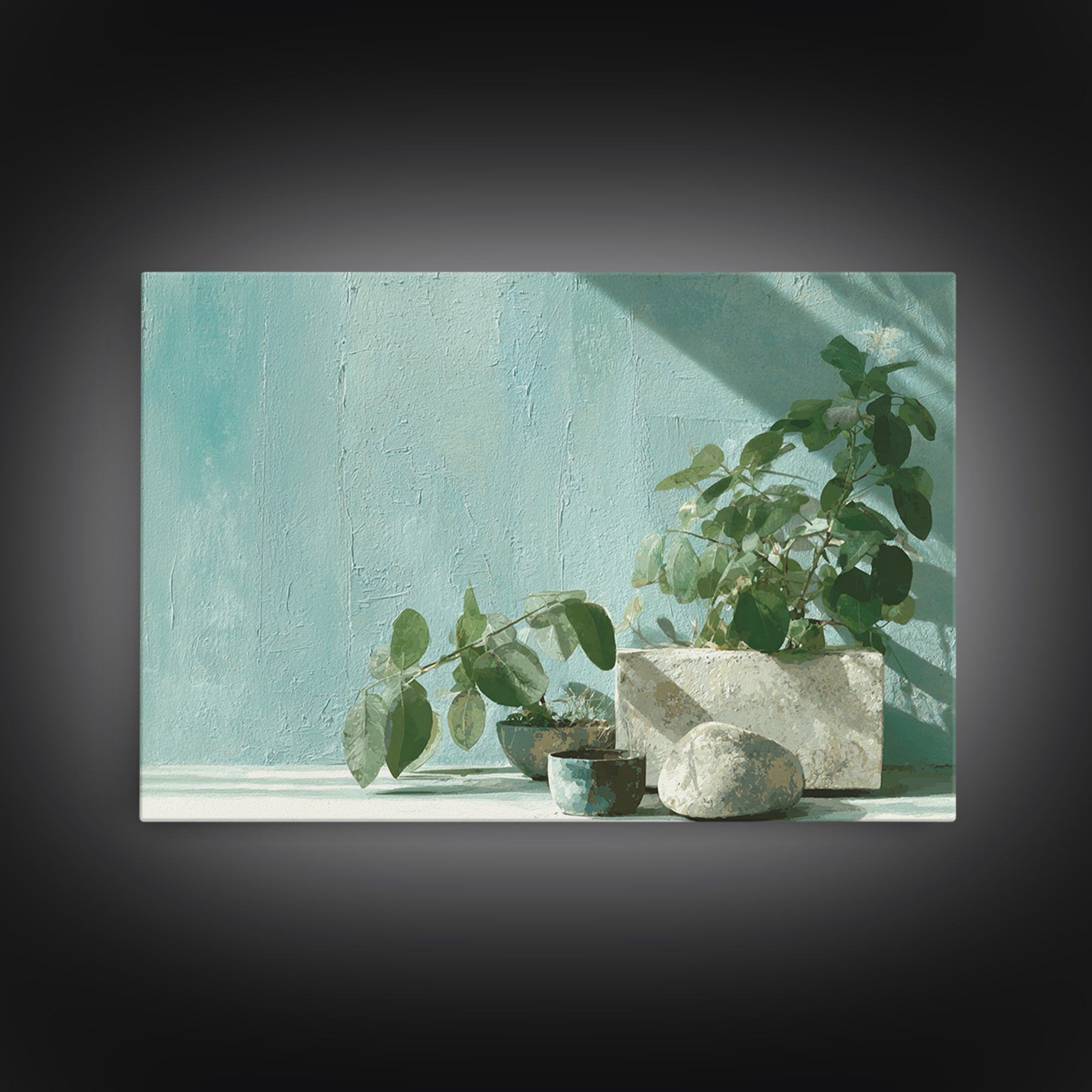 Sunlit Window Plant Shadow on Plaster Canvas Print, Bathroom Art, Bathroom Decor, Abstract Art, Spa, Funny Bathroom Art, BAT-3x2-94