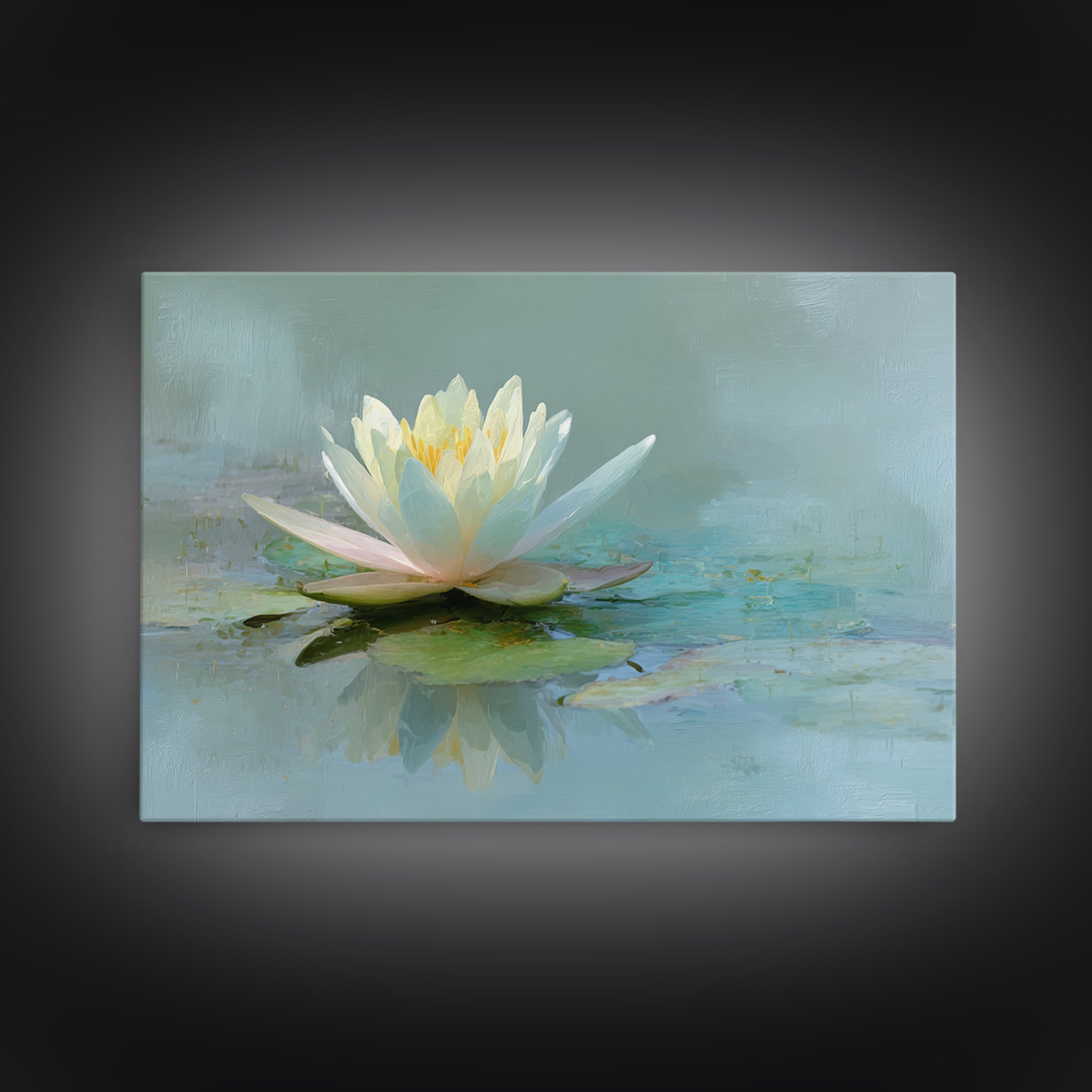 Lotus Flower Floating on Calm Water Framed Canvas Print, Bathroom Art, Trendy Wall Art, Bathroom Decor, Watercolor Art, Spa, BAT-3x2-96