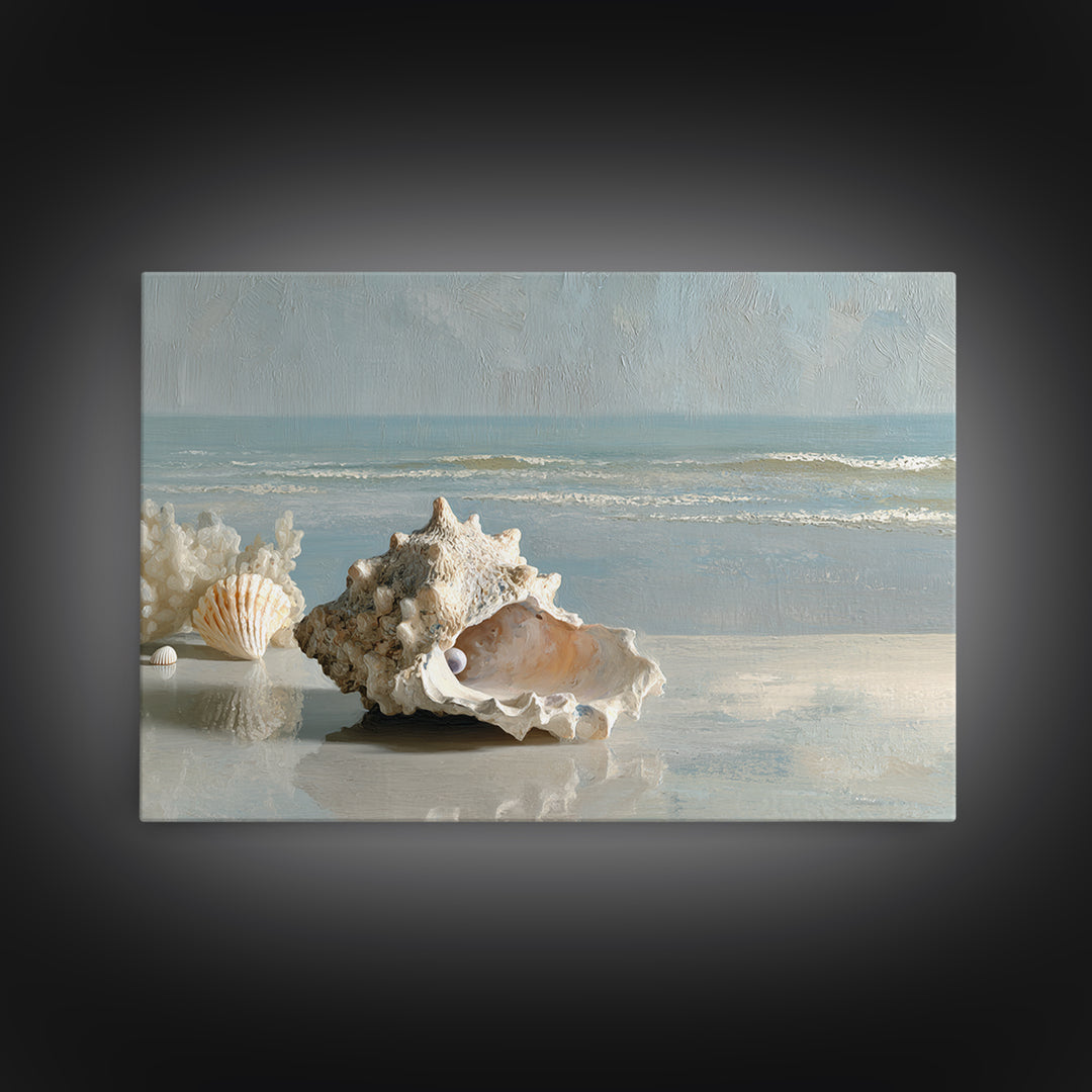 Oyster Shell Study Canvas Print, Bathroom Art, Dopamine Decor, Bathroom Decor, Fine Art, Spa, Halloween Art, Trendy Wall Art, BAT-3x2-98