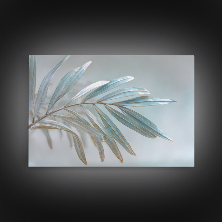 Simple Palm Frond on Off White Linen Framed Canvas Print, Bathroom Art, Gallery Decor, Bathroom Decor, Abstract Art, Spa, BAT-3x2-99