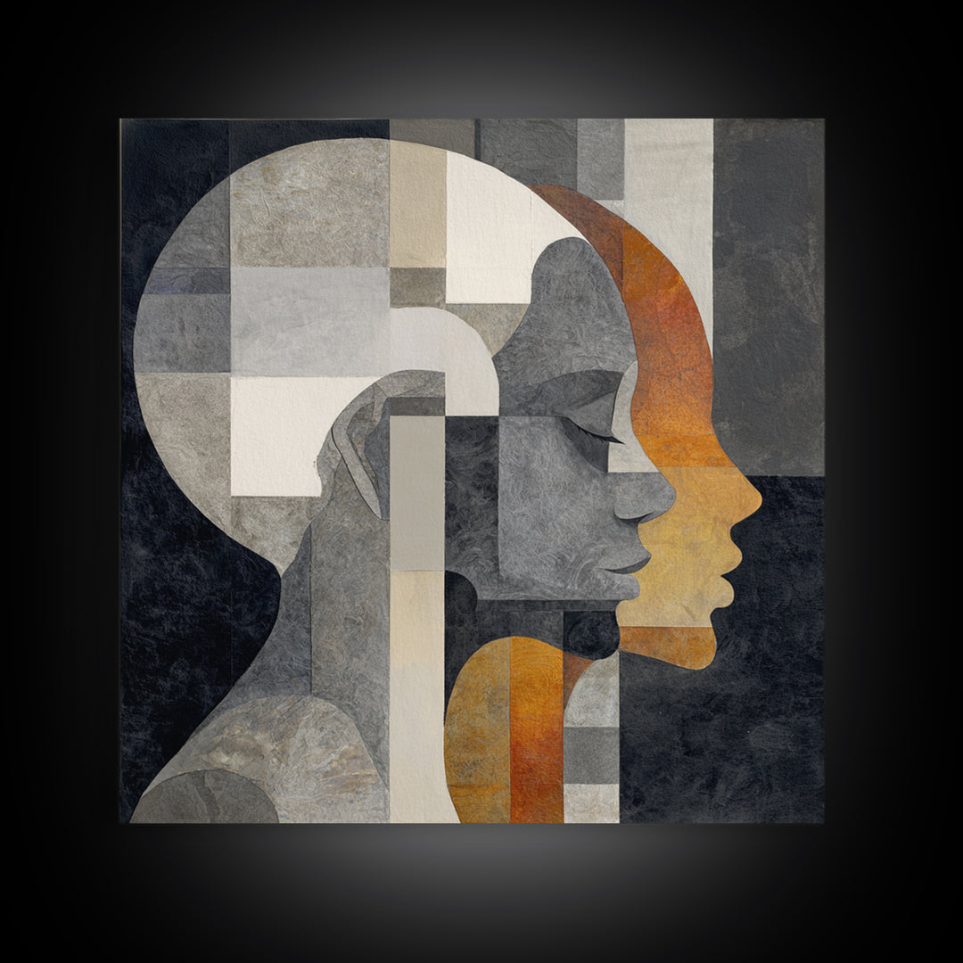 Monochrome Female Profile Framed Canvas Print, Black and White Art, Modern Decor, Living Room Decor, Abstract Art, Monochrome, BAW-1x1-1