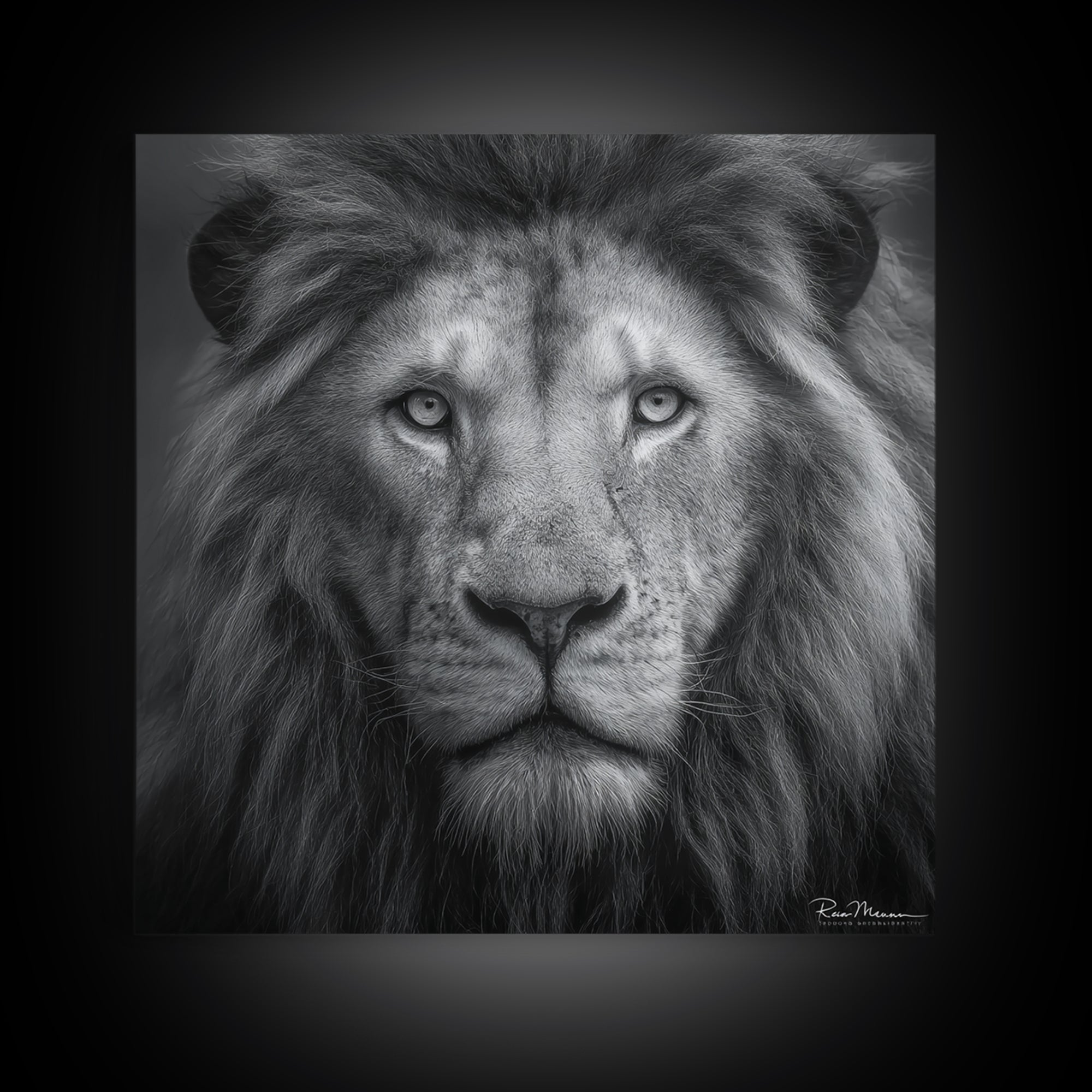 Dramatic Black and White Lion Portrait Canvas Print, Black and White Art, Gallery Decor, Living Room Decor, Monochrome, BAW-1x1-17