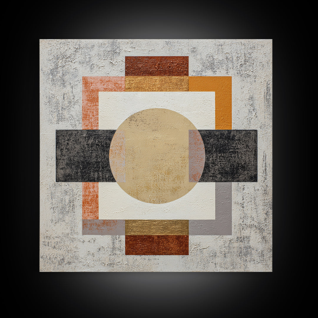 Geometric Bauhaus Grayscale Shapes Canvas Print, Black and White Art, Abstract Wall Art, Living Room Decor, Abstract Art, BAW-1x1-18