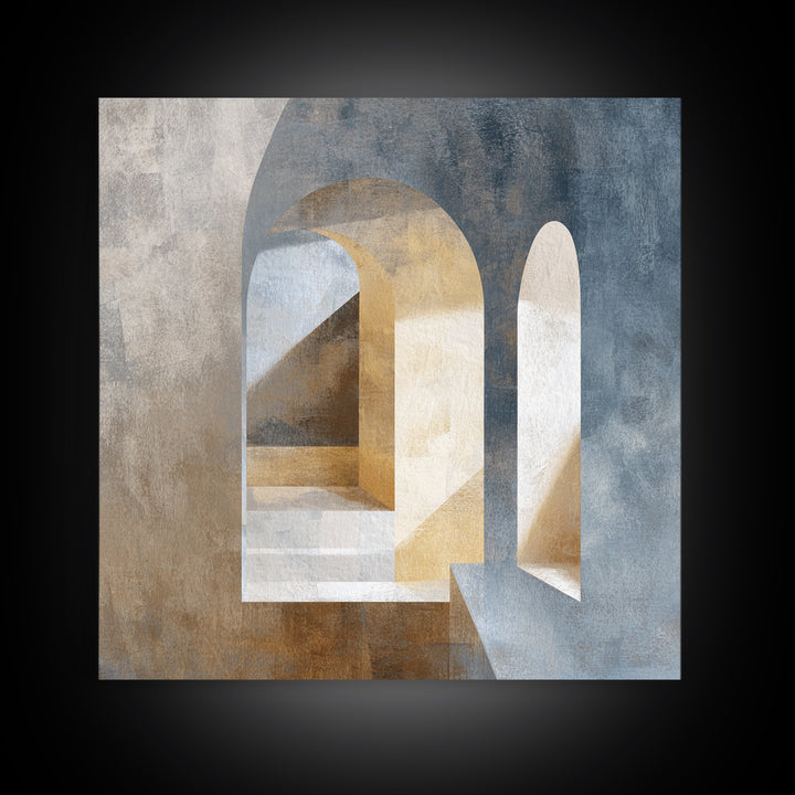 High Contrast Architectural Arches and Shadows Canvas Print, Black and White Art, Mid Century Modern, Living Room Decor, BAW-1x1-3