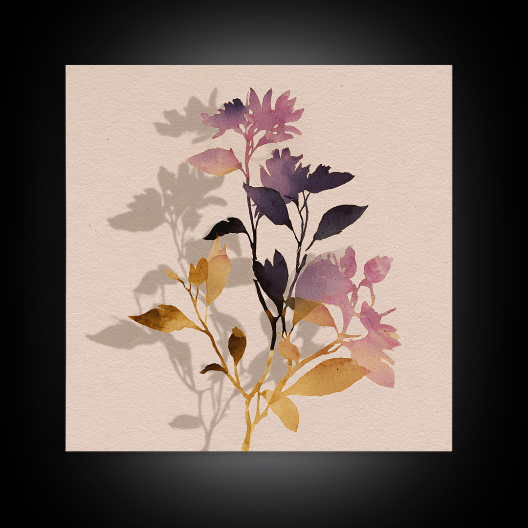 Minimal Botanical Branch Canvas Print, Black and White Art, Modern Art, Living Room Decor, Watercolor Art, Monochrome, BAW-1x1-30