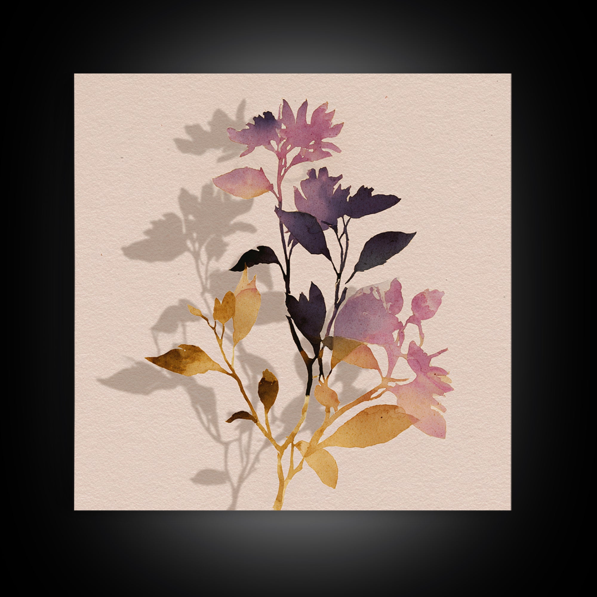 Minimal Botanical Branch Canvas Print, Black and White Art, Modern Art, Living Room Decor, Watercolor Art, Monochrome, BAW-1x1-30