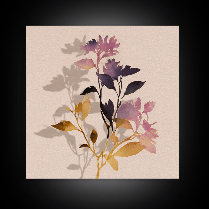 Minimal Botanical Branch Canvas Print, Black and White Art, Modern Art, Living Room Decor, Watercolor Art, Monochrome, BAW-1x1-30