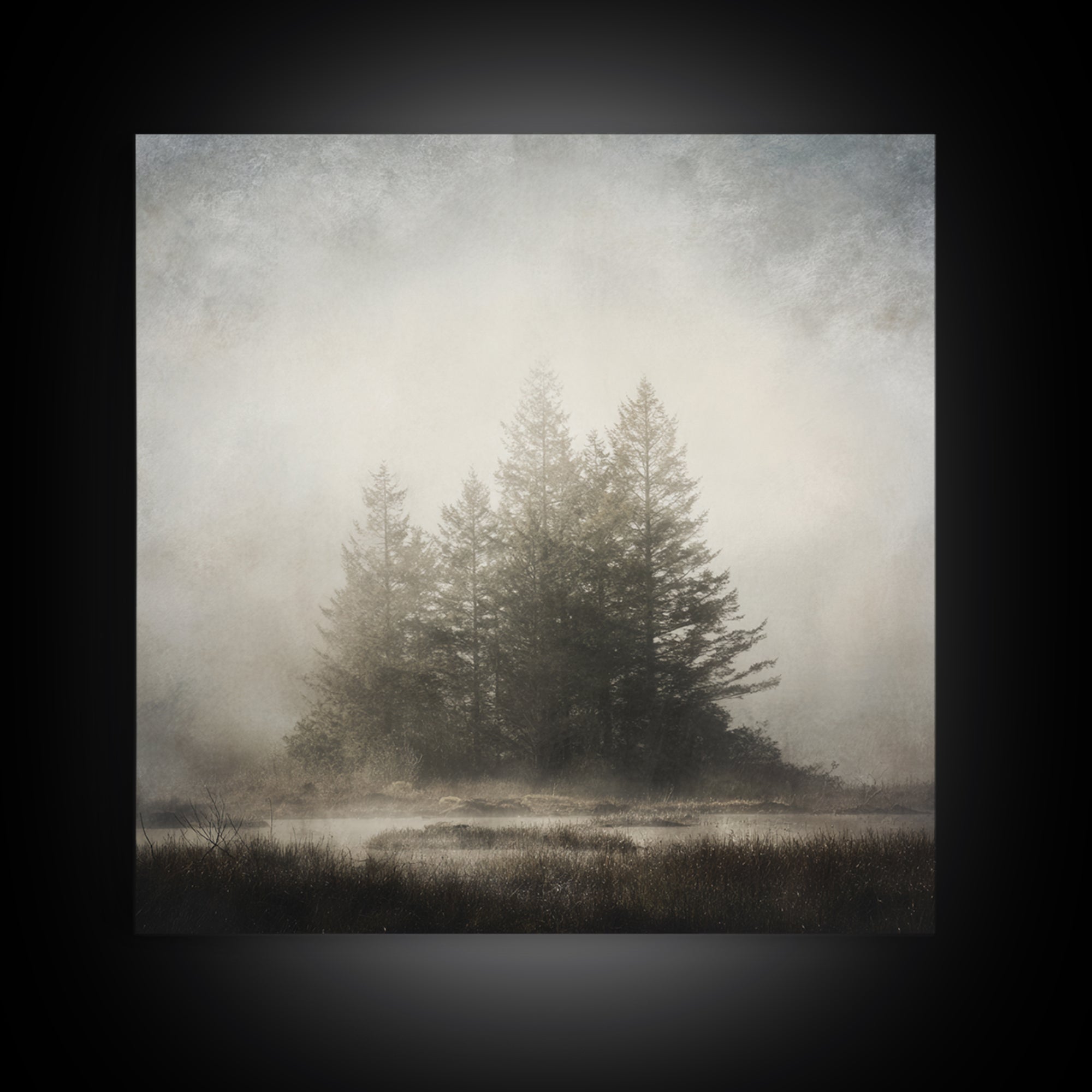 Moody Foggy Forest Canvas Print, Black and White Art, Printable Art, Living Room Decor, Fine Art, Monochrome, Gallery Decor, BAW-1x1-31