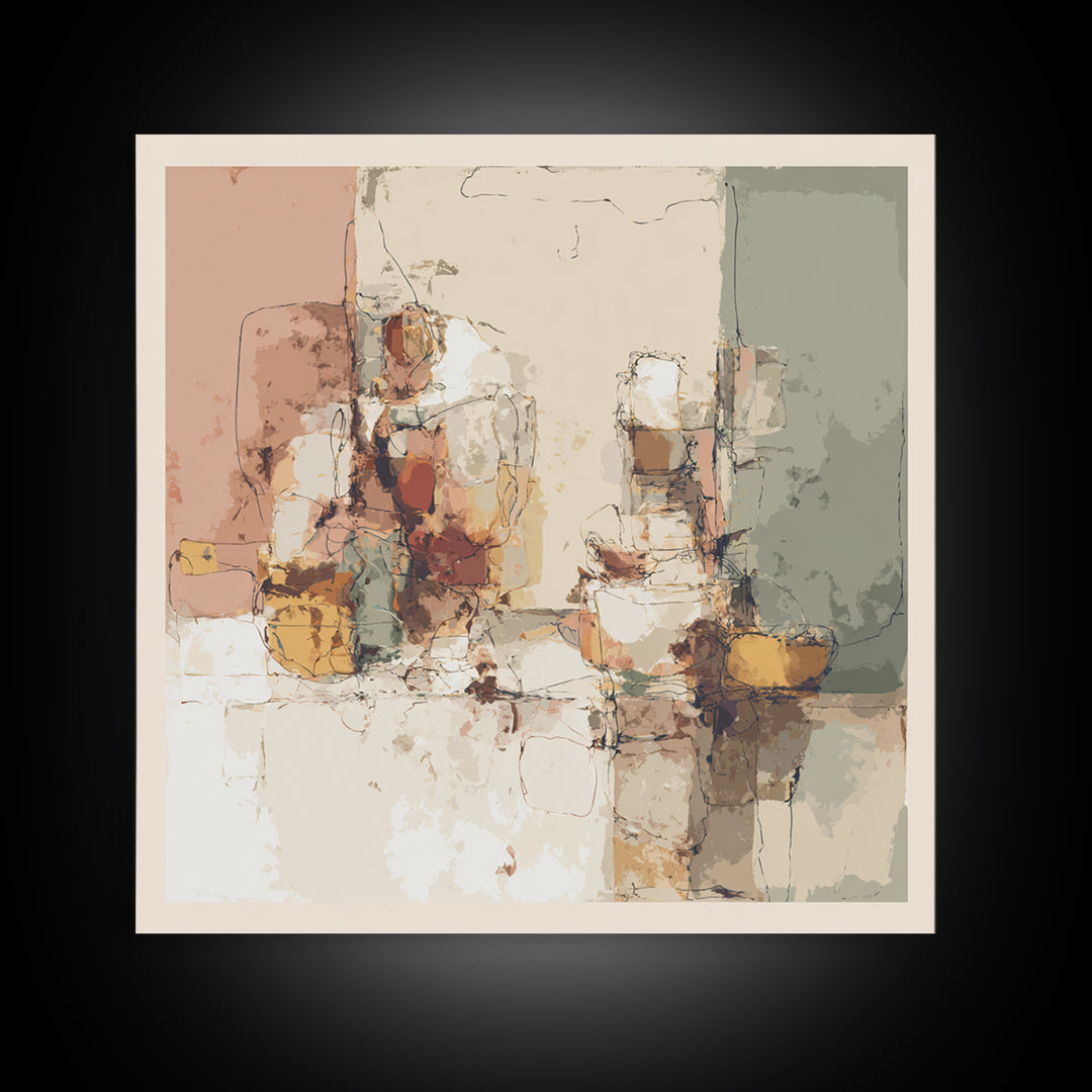 Minimal Face Pair Drawn Framed Canvas Print, Black and White Art, Gallery Decor, Living Room Decor, Fine Art, Monochrome, BAW-1x1-38