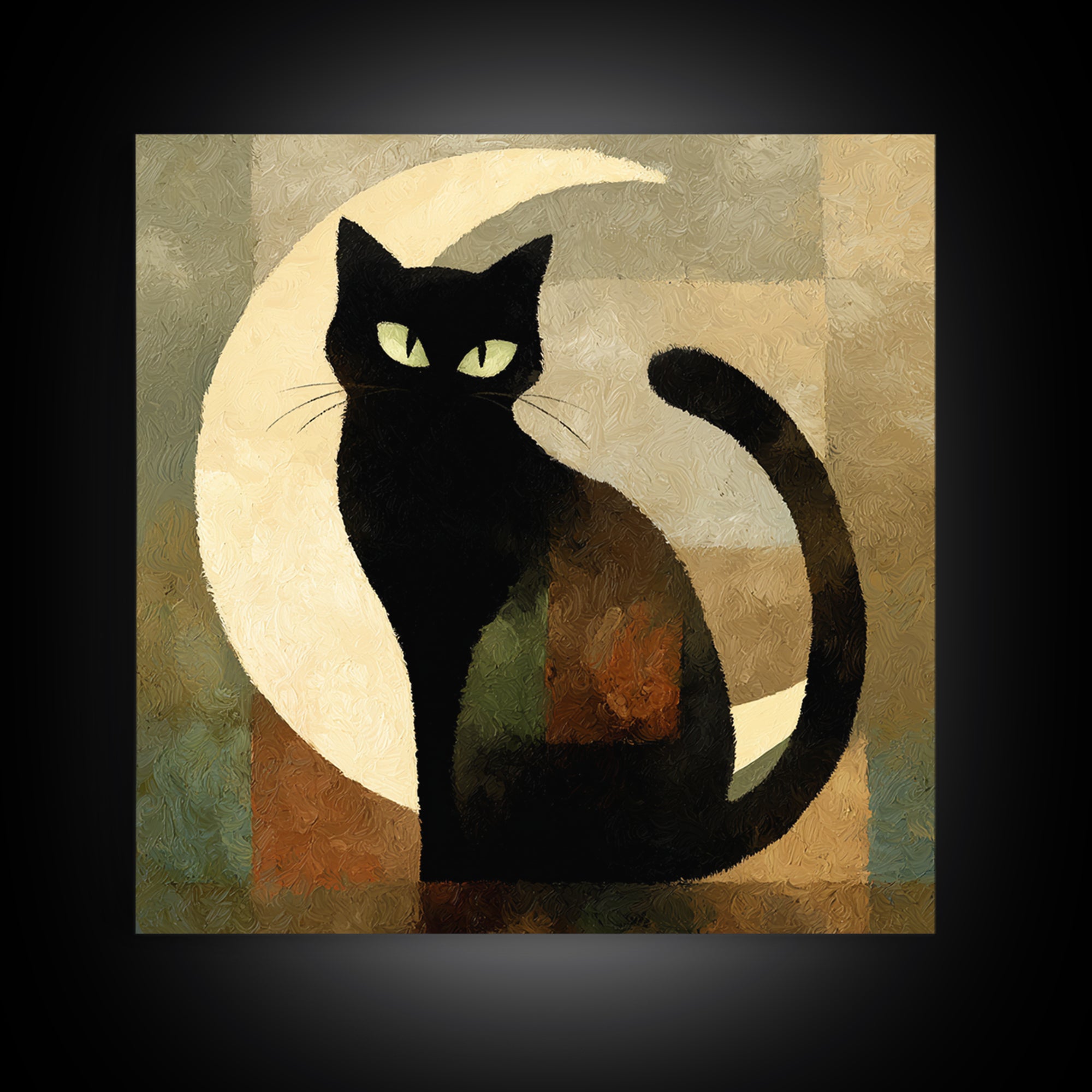 Black Cat Silhouette Framed Canvas Print, Black and White Art, Room Decor, Living Room Decor, Fine Art, Monochrome, Art Print, BAW-1x1-40