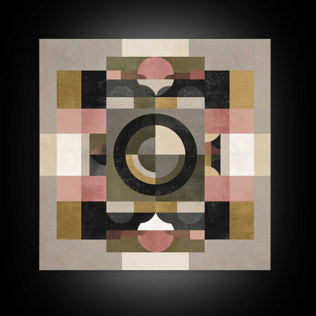 Geometric Bauhaus Grayscale Shapes Framed Canvas Print, Black and White Art, Set of 3 Prints, Living Room Decor, Monochrome, BAW-1x1-42