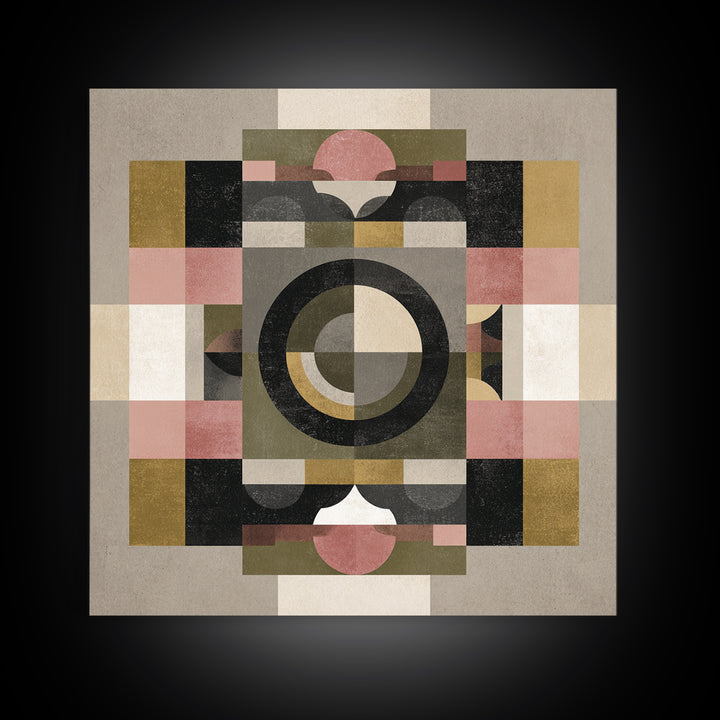 Geometric Bauhaus Grayscale Shapes Framed Canvas Print, Black and White Art, Set of 3 Prints, Living Room Decor, Monochrome, BAW-1x1-42
